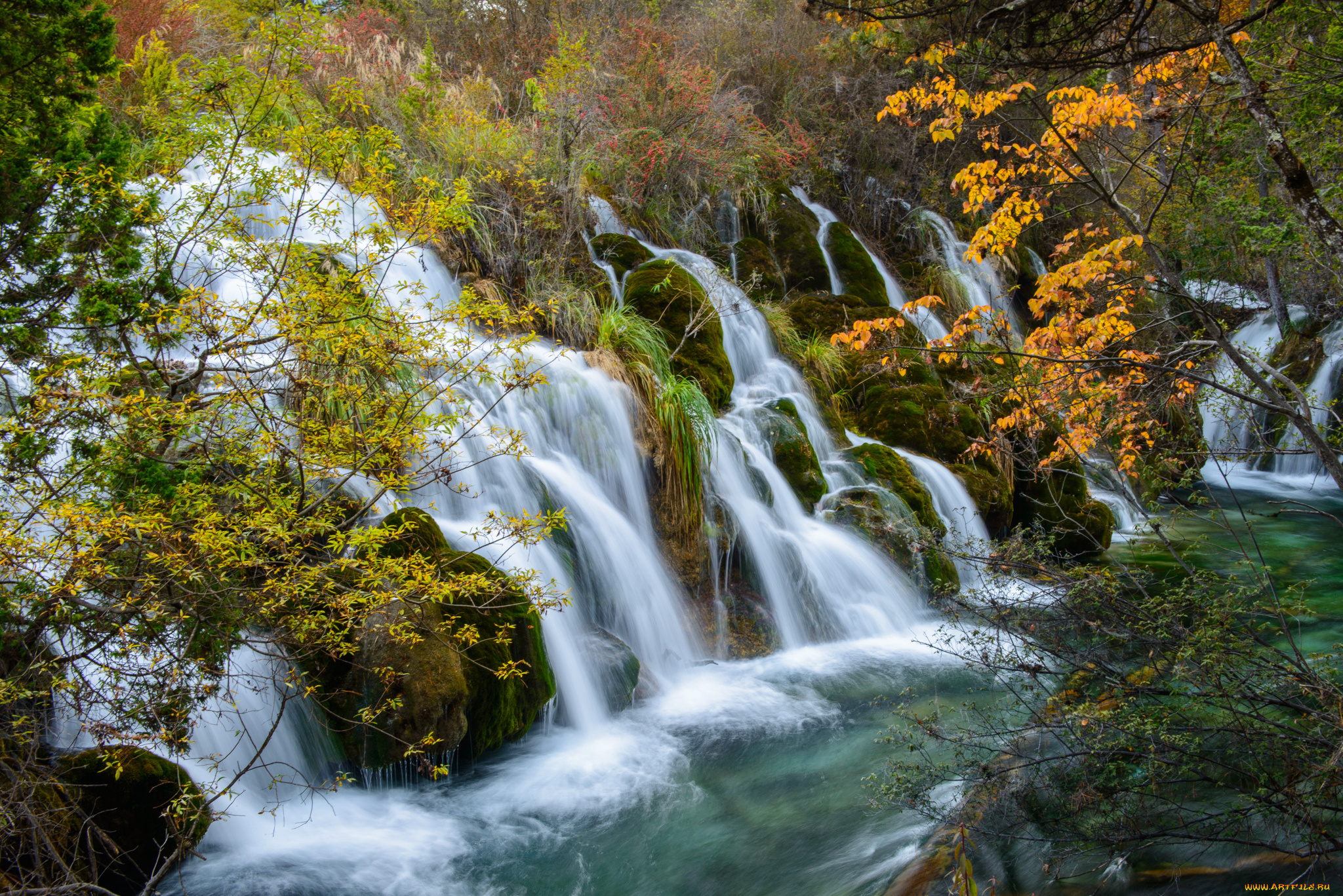 природа, водопады, водопад, река, лес