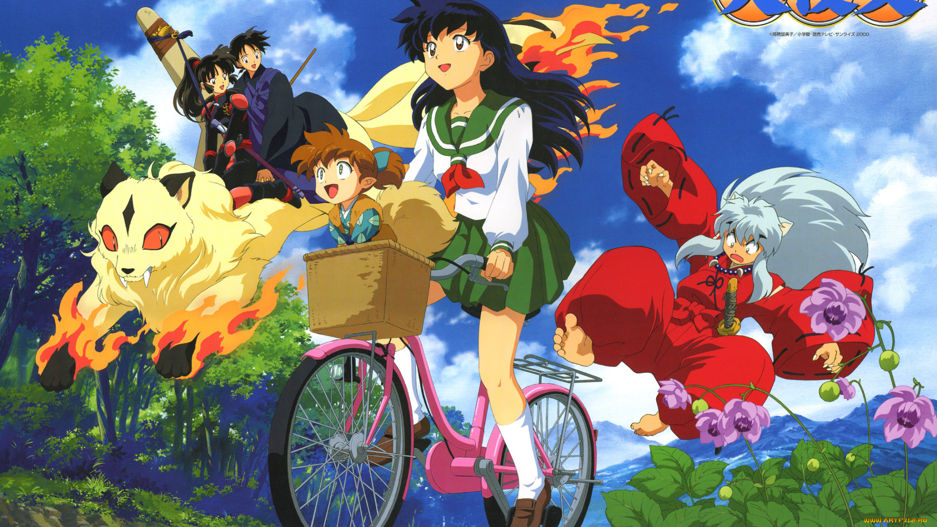 аниме, inuyasha, sango, miroku, kirara, higurashi, kagome, shippou, путешествие