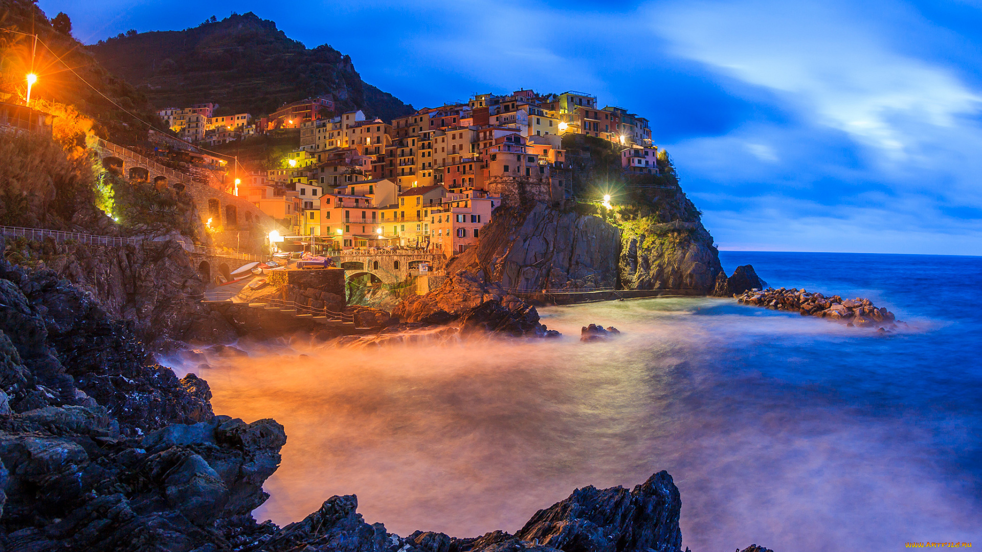 manarola, города, -, пейзажи, поселок, скала, море