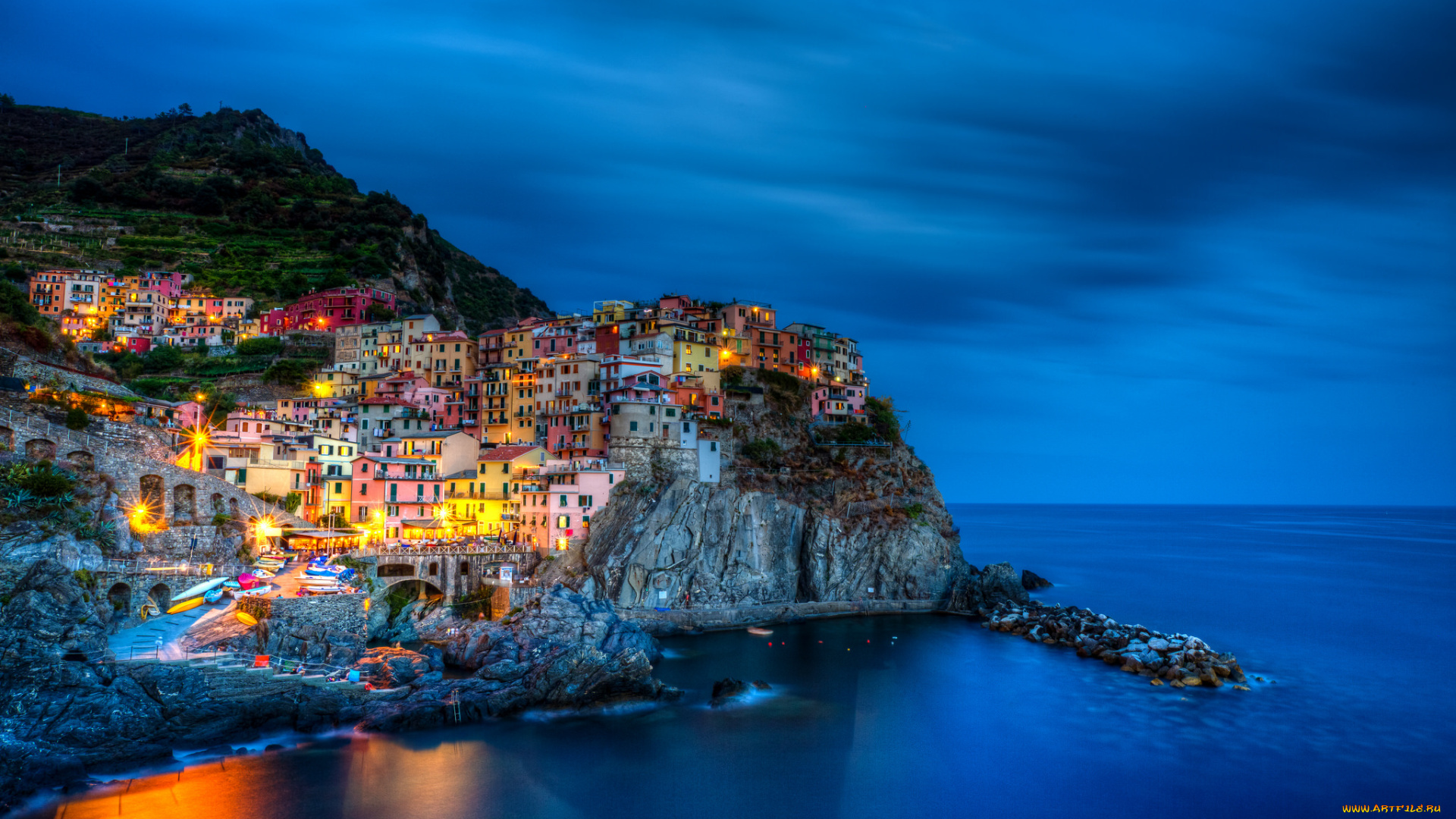 manarola, города, -, пейзажи, скала, поселок, море