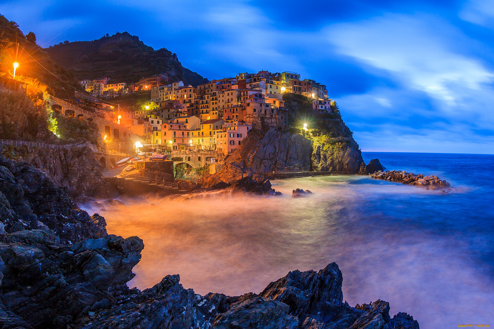 manarola, города, -, пейзажи, поселок, скала, море