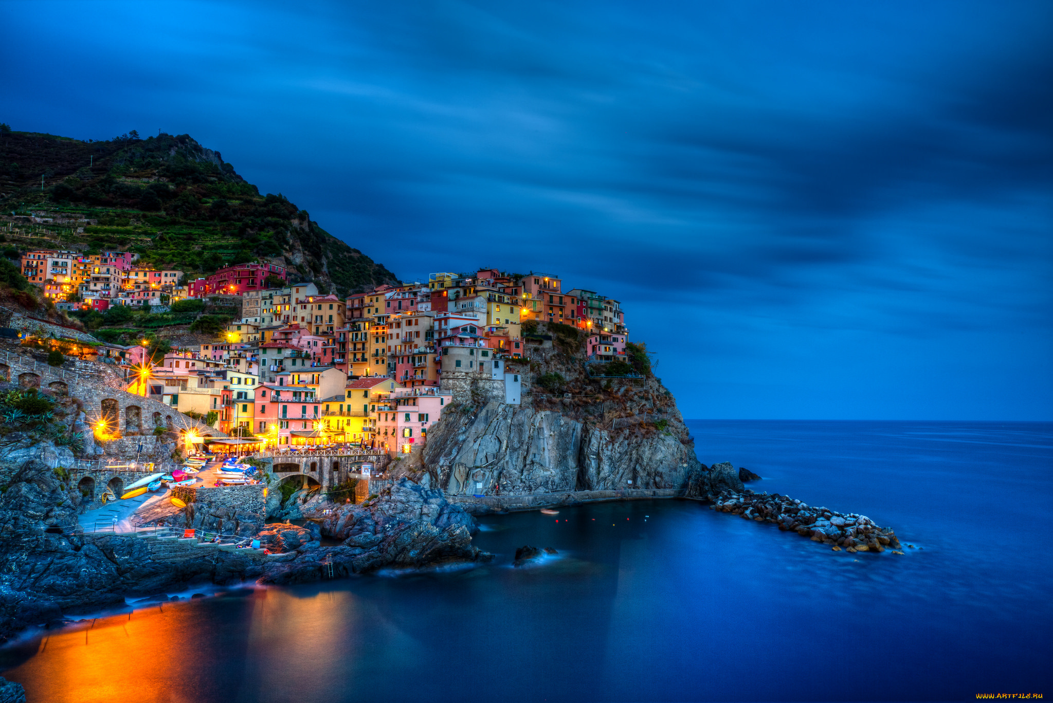 manarola, города, -, пейзажи, скала, поселок, море