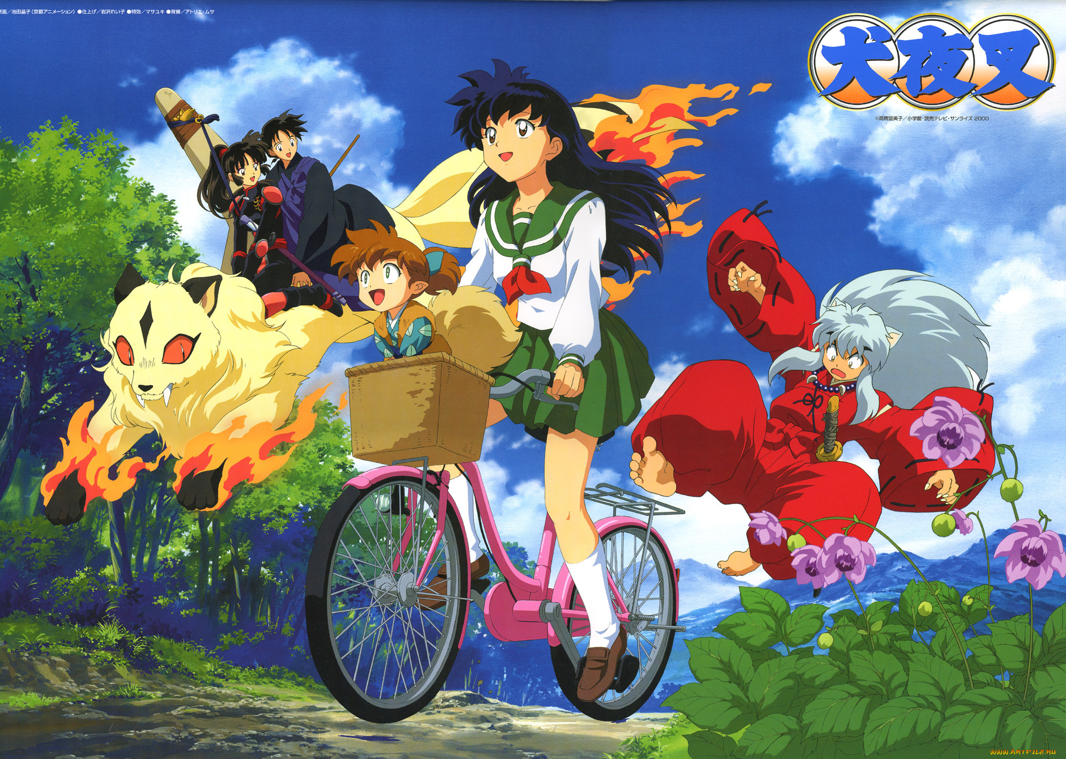 аниме, inuyasha, sango, miroku, kirara, higurashi, kagome, shippou, путешествие