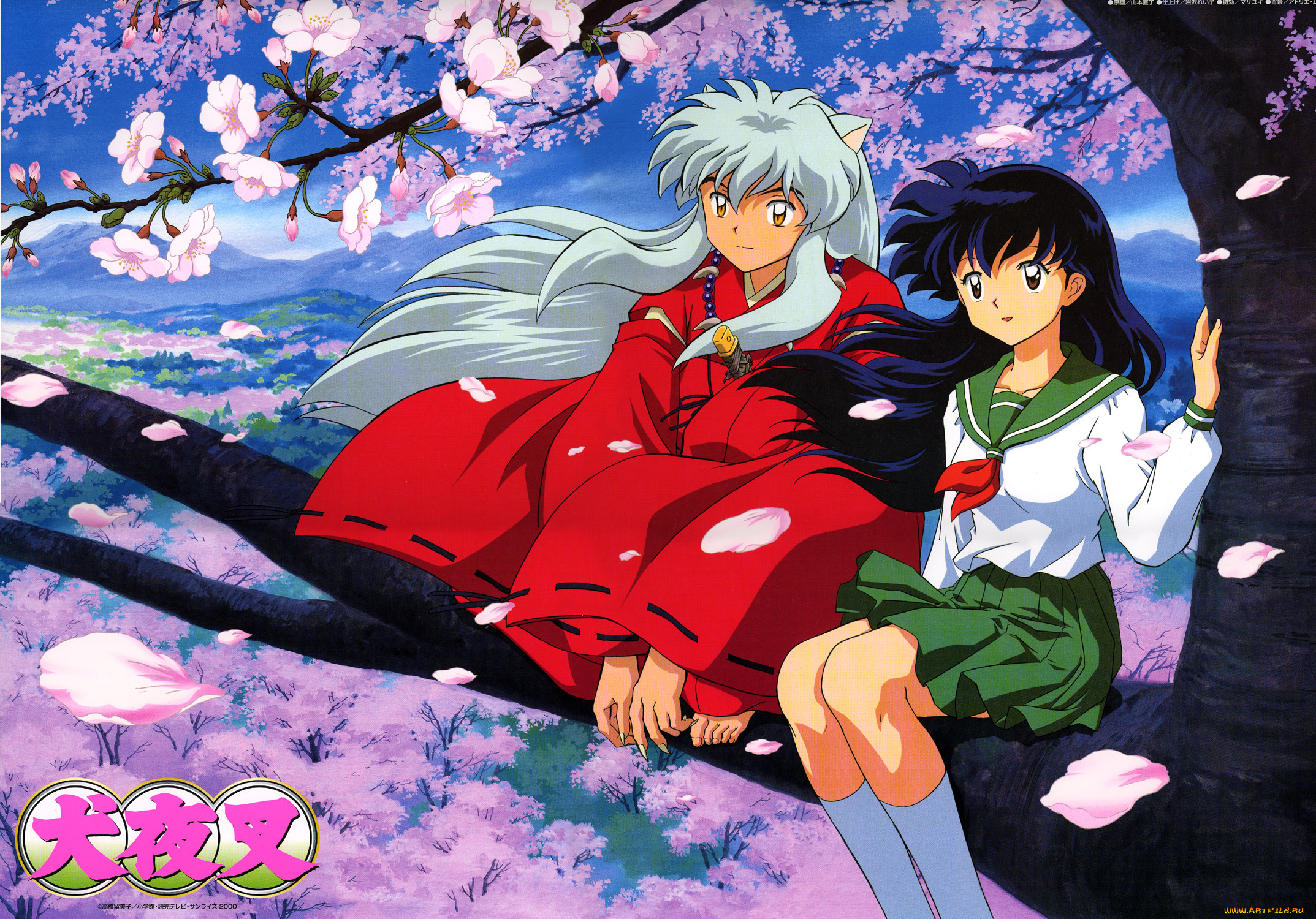 Скачать обои аниме, inuyasha, higurashi, kagome, весна, дерево, сакура,  инуяша, кагоме из раздела Аниме, в разрешении 2147x1500