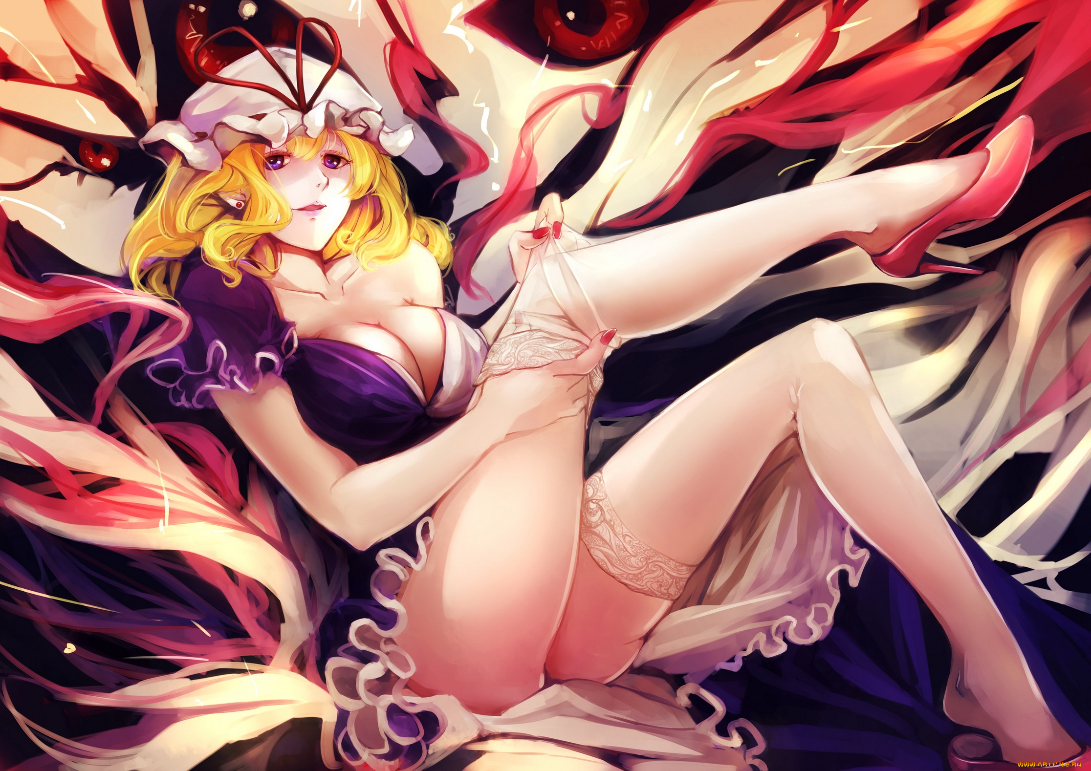 аниме, touhou, глаза, арт, девушка, kalalasan, yakumo, yukari