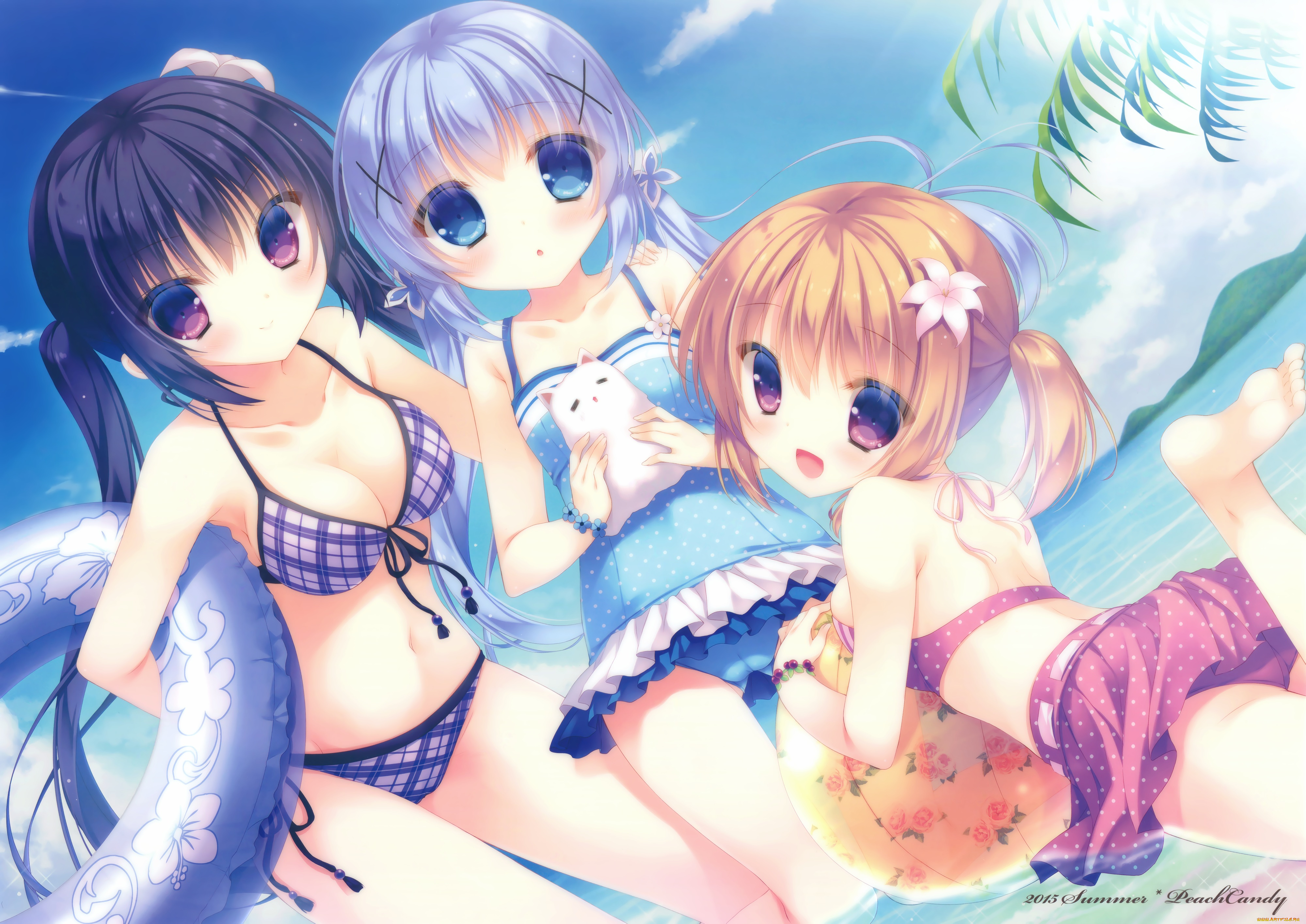 gochuumon, wa, usagi, desu, ka, аниме, unknown, , другое, kafuu, chino, gochuumon, wa, usagi, desu, ka, hoto, kokoa, tedeza, rize, yukie, лето, девушки, арт