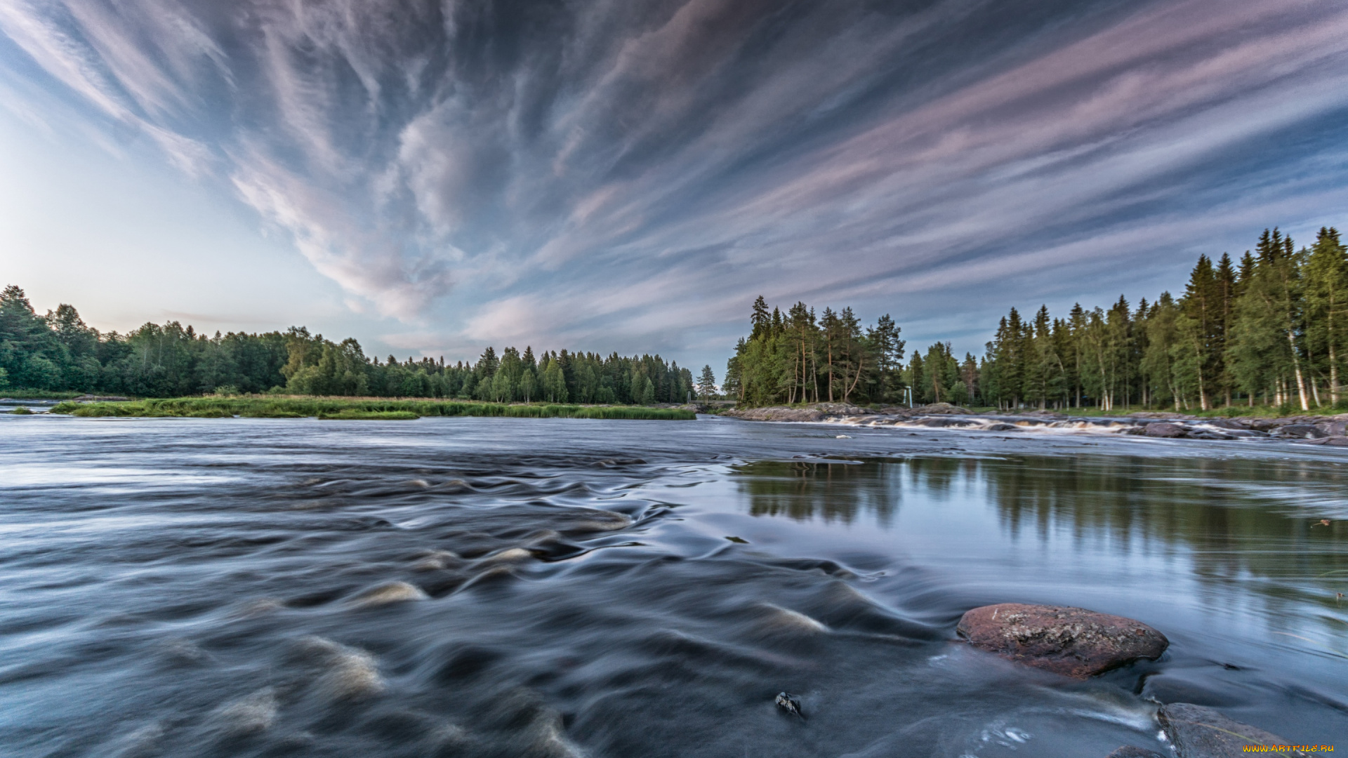 природа, реки, озера, лес, река, облака, финляндия