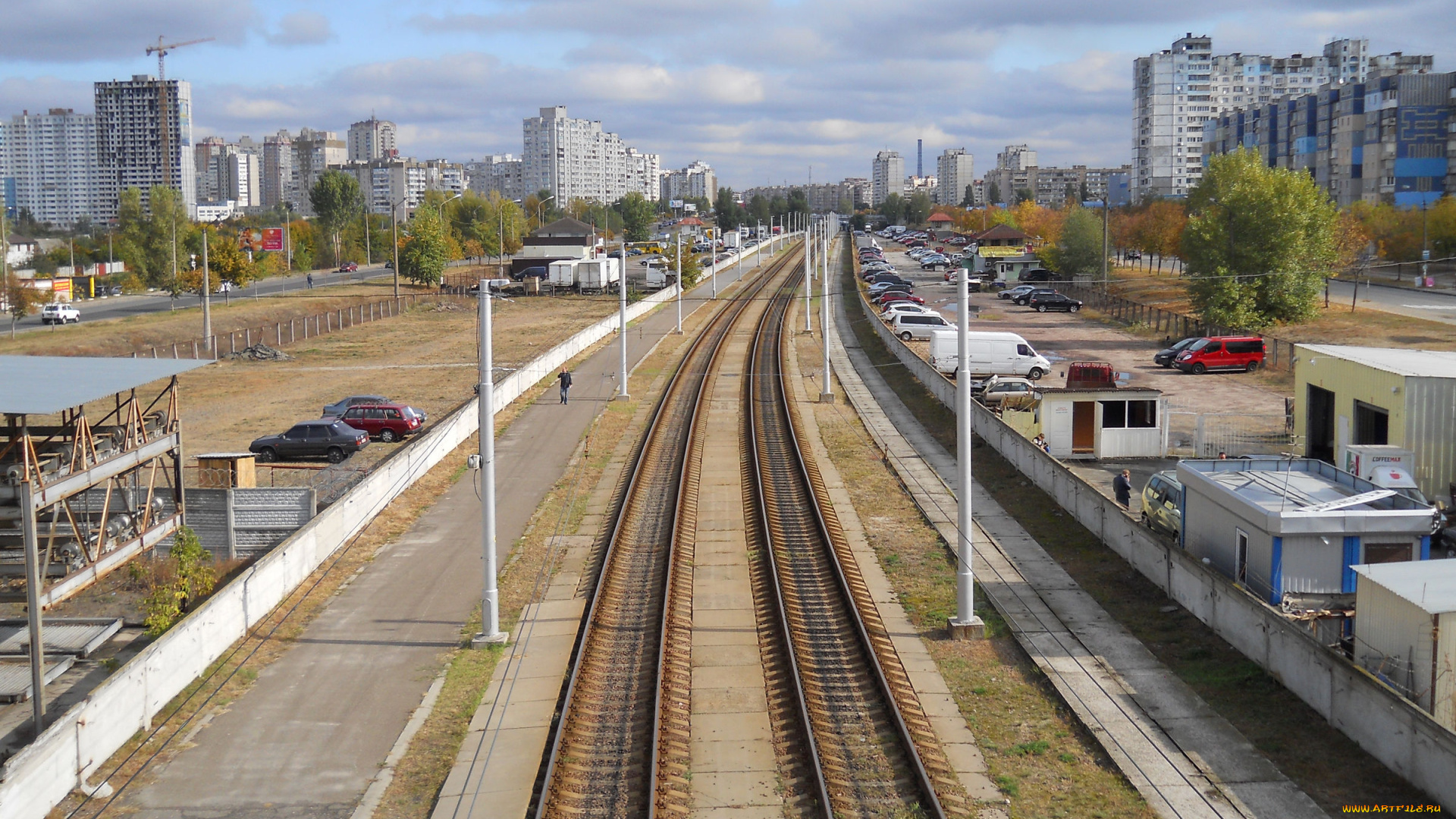 троещина, в, киеве, города, киев, , украина, осень, троещина, трамвайные, пути, киев