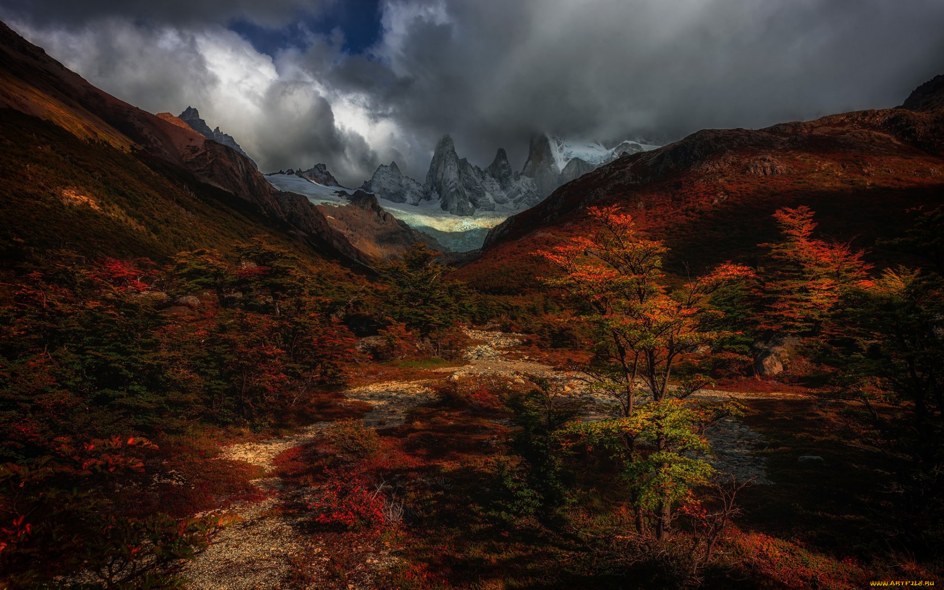 patagonia, , chile, природа, пейзажи, осень, горный, пейзаж, анды, закат, вечер, деревья, чили, патагония