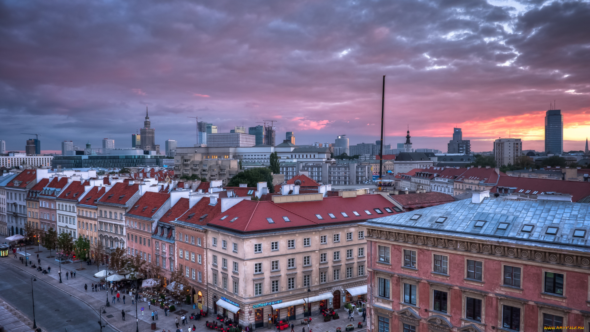 города, варшава, польша, небо, крыши, дома, улицы