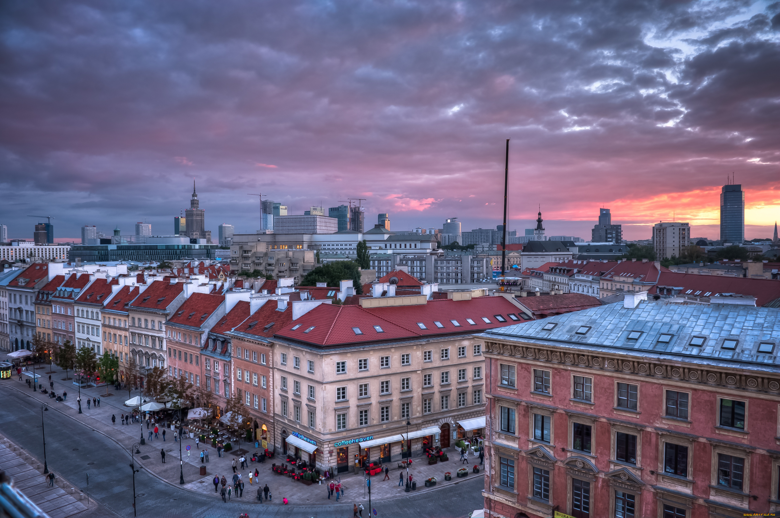 города, варшава, польша, небо, крыши, дома, улицы