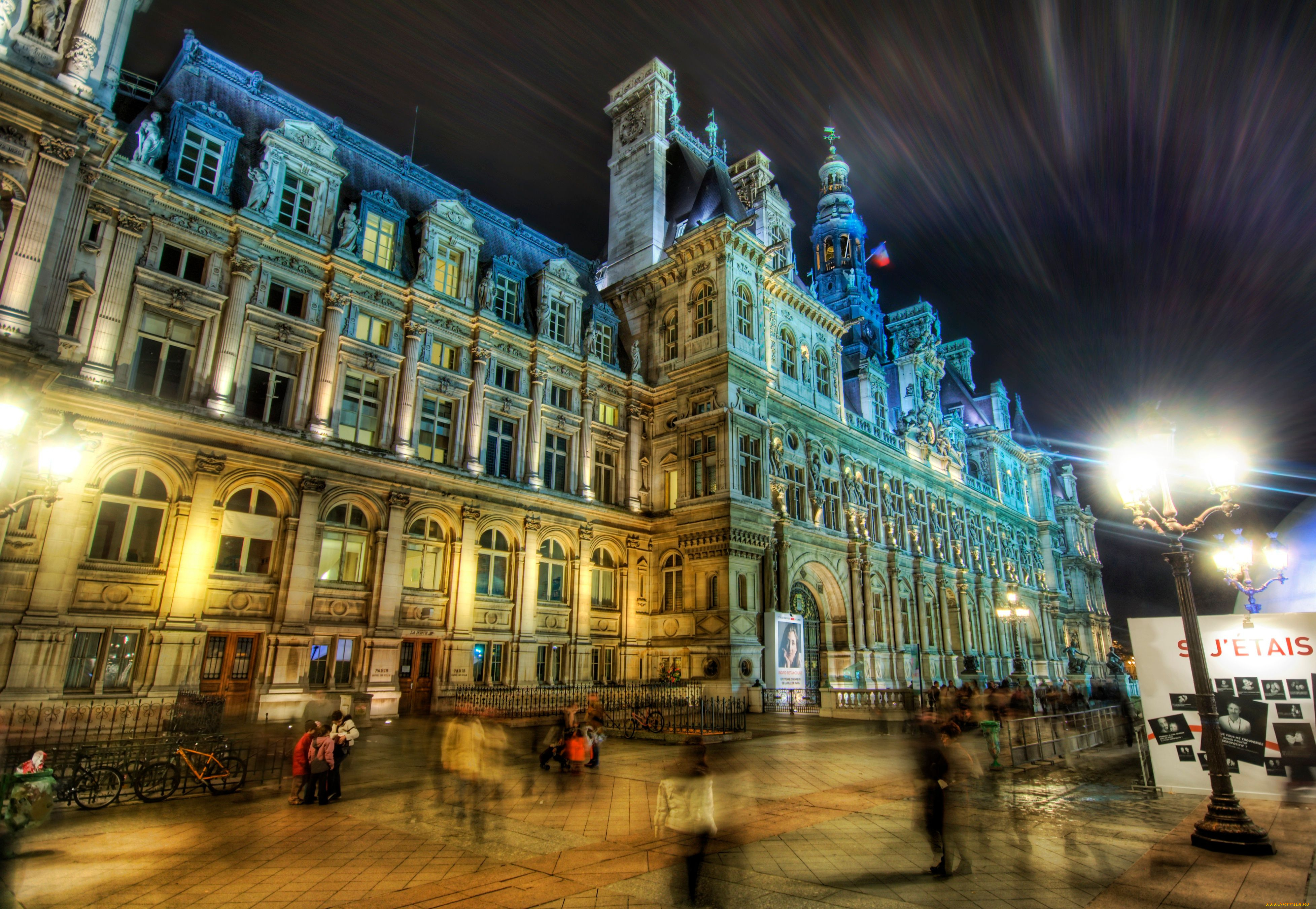 hotel, de, ville, paris, france, города, париж, франция, фонарь, здание