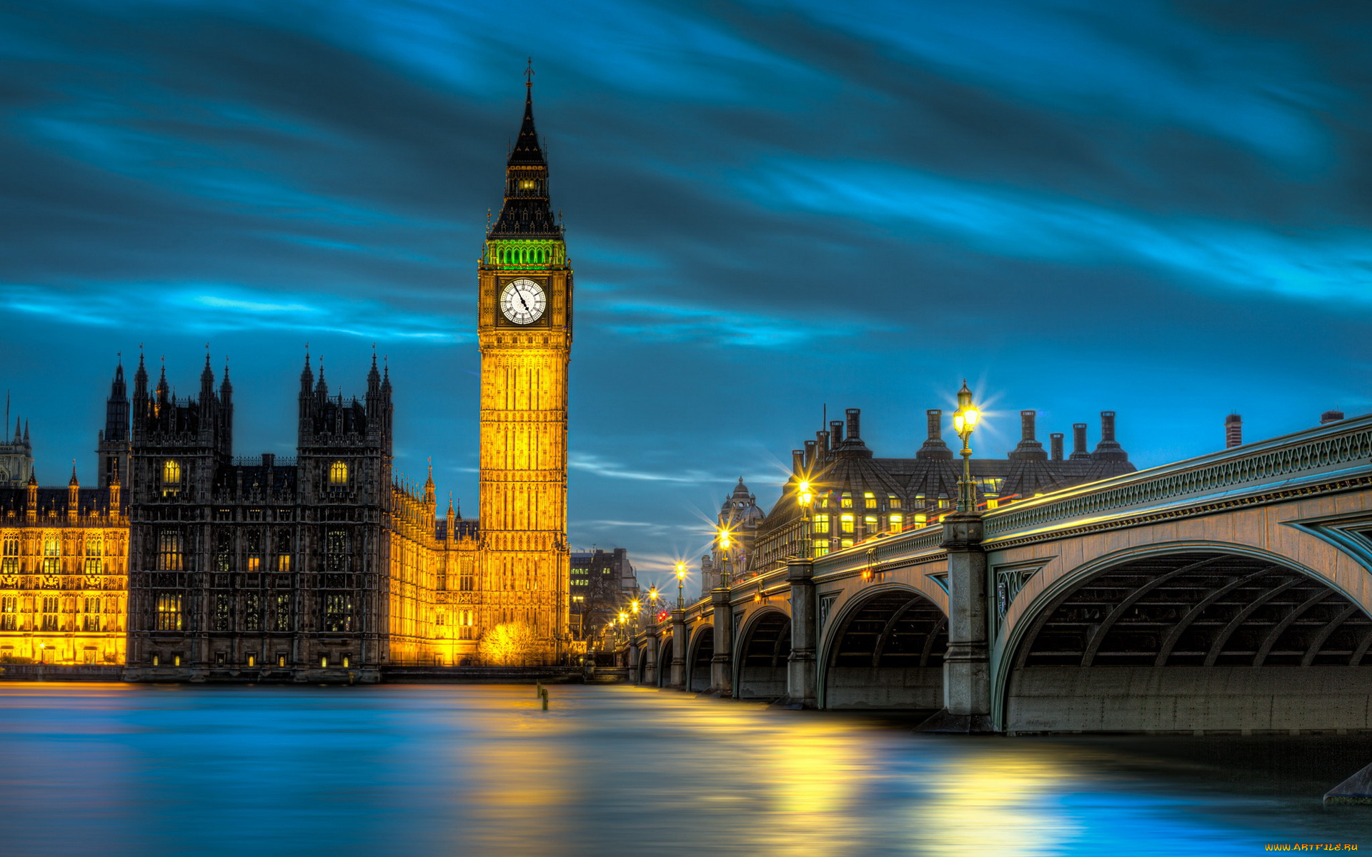 города, лондон, великобритания, мост, часы, башня