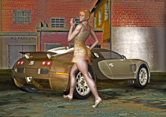 Картинка 3д+графика люди+ people девушка взгляд автомобиль