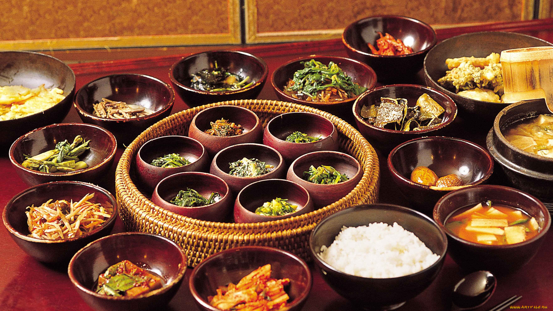 еда, разное, корейская, кухня, рис, овощи, мясо
