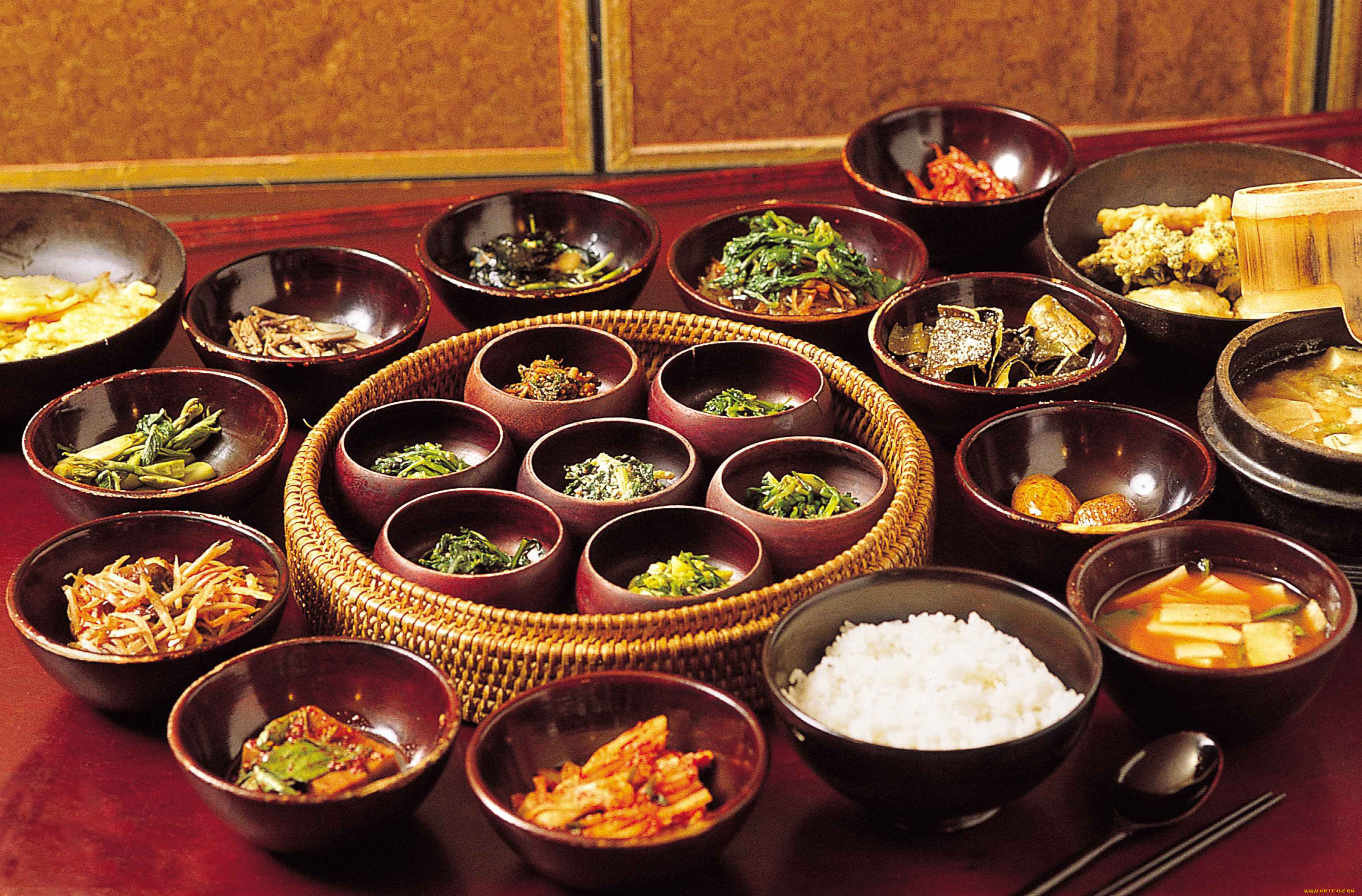 еда, разное, корейская, кухня, рис, овощи, мясо