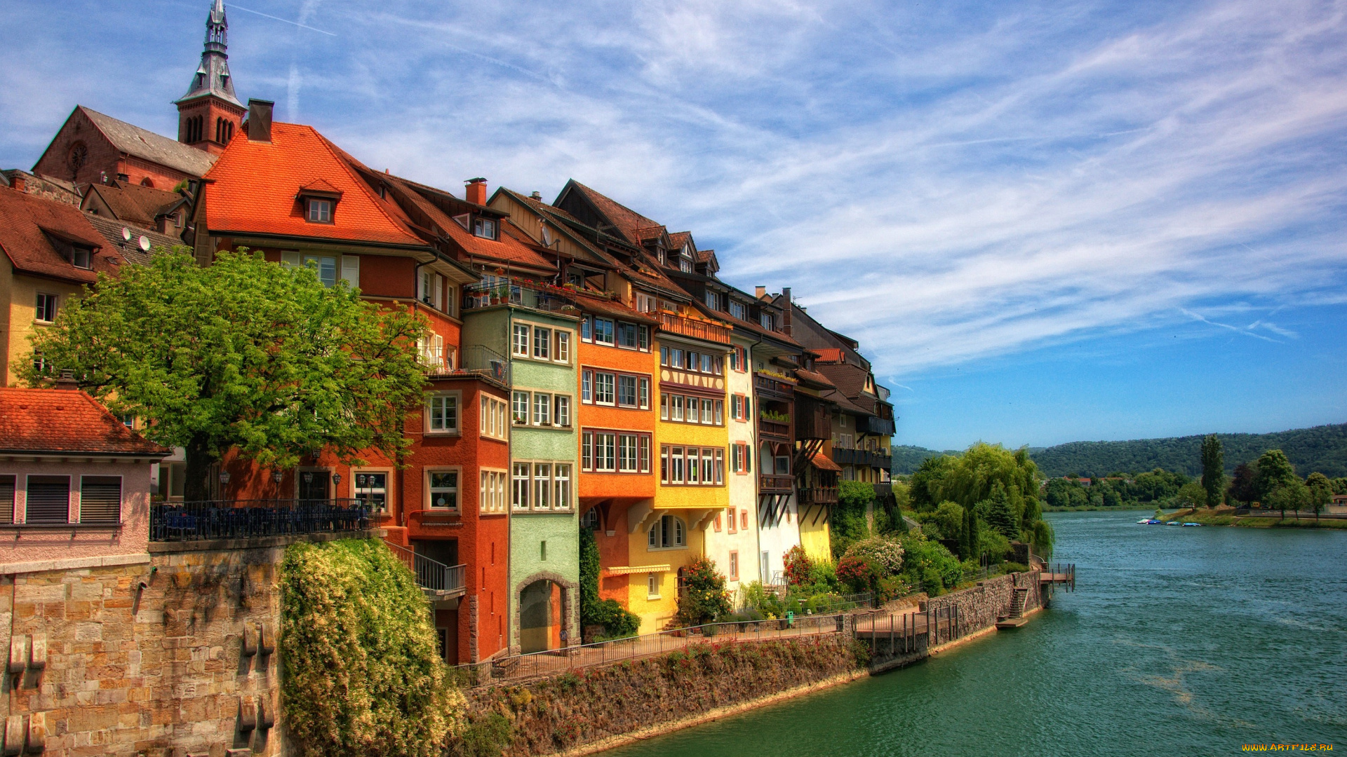 лофенбург, германия, города, пейзажи, дома, разноцветный, вода