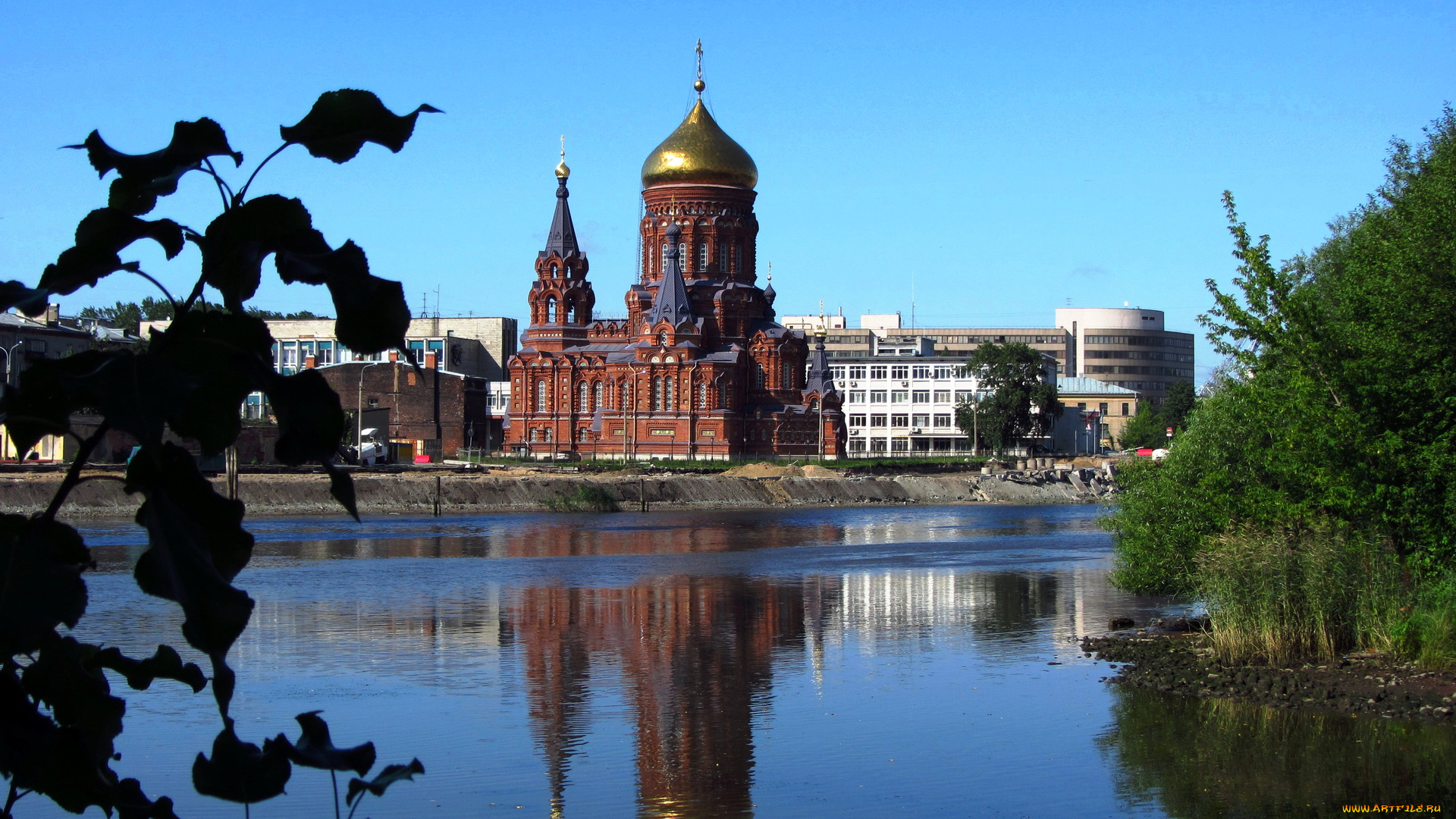 санкт, петербург, богоявленская, церковь, города, петергоф, россия, река