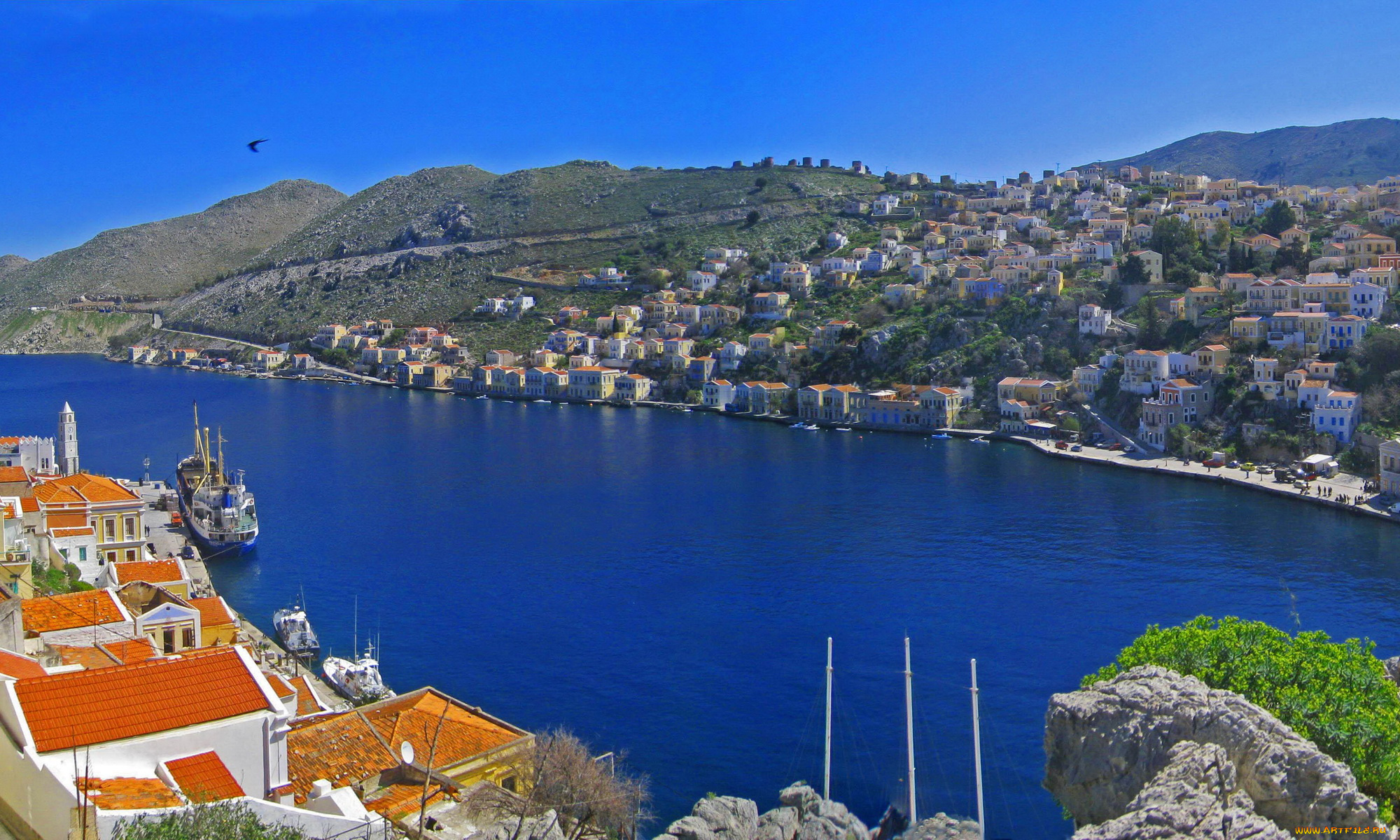 греция, ano, symi, города, пейзажи, дома, река