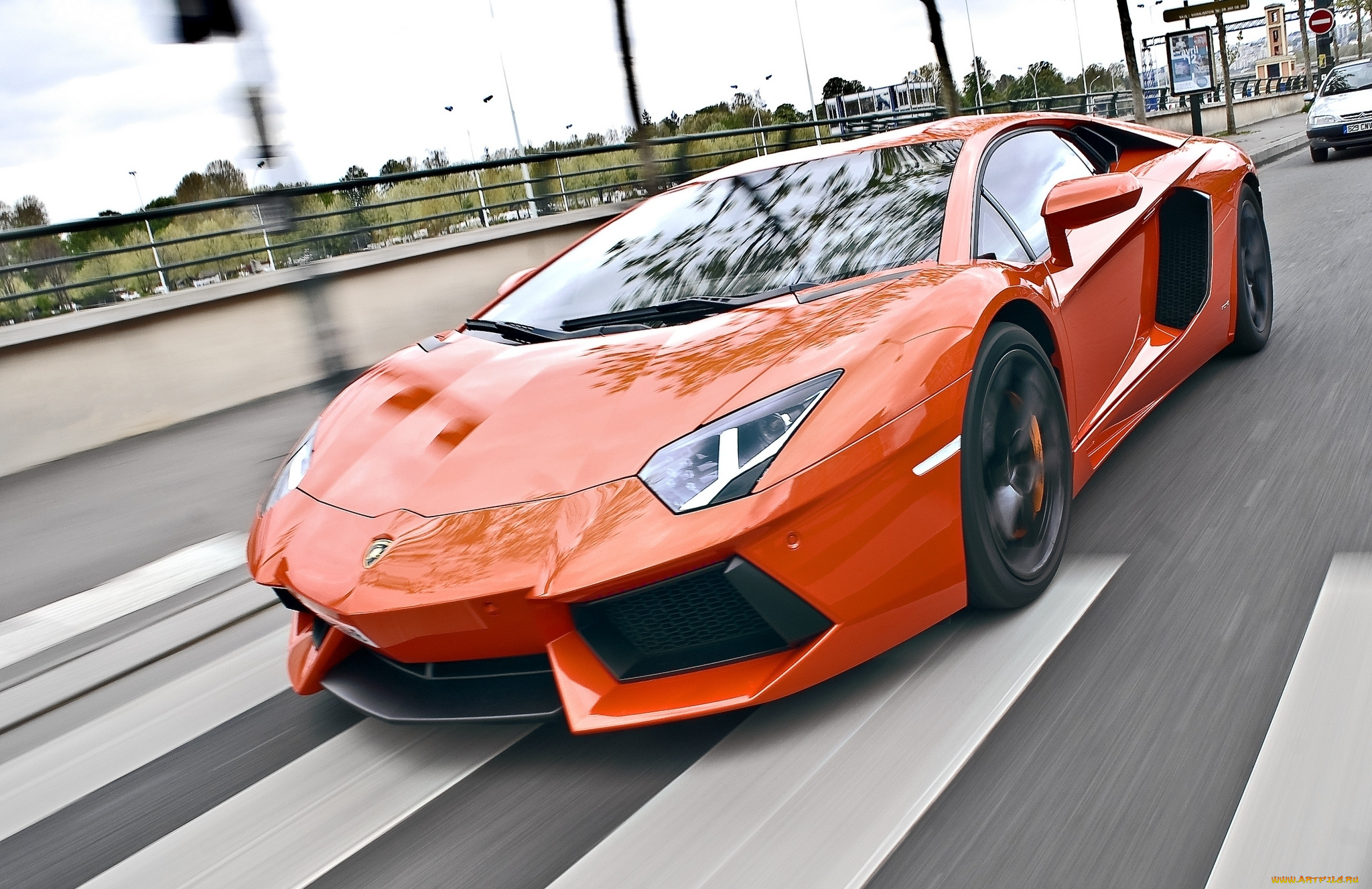 автомобили, lamborghini, speed, road, orange, lp700-4, aventador