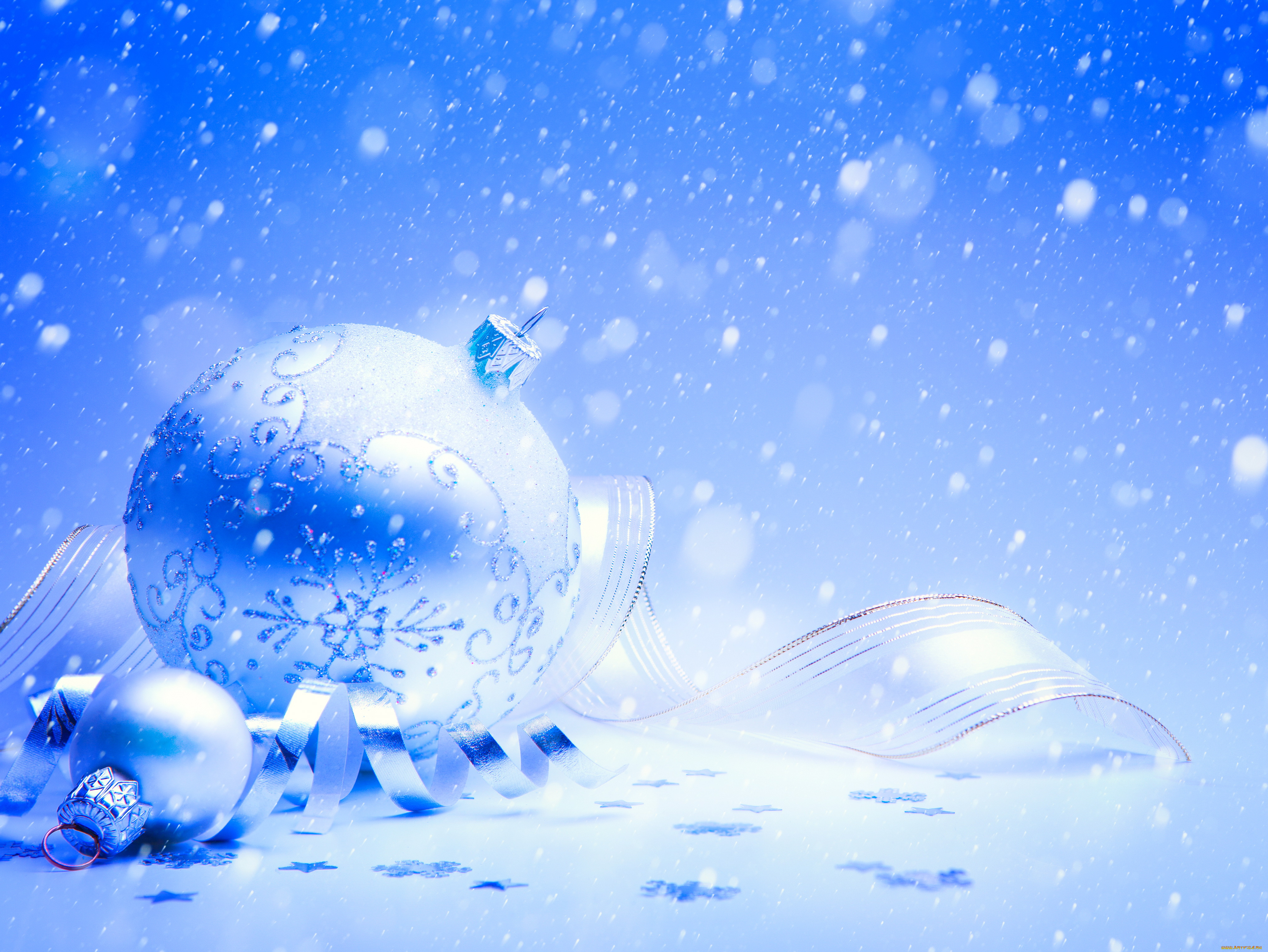 праздничные, шарики, мишура, снег