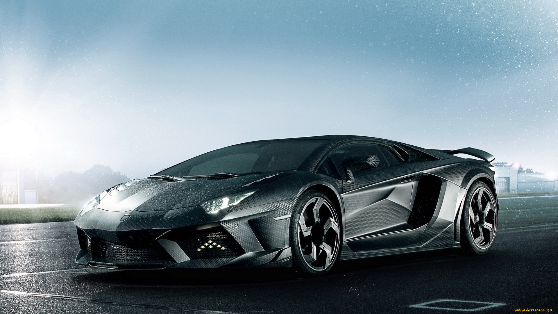 автомобили, lamborghini, шоссе, mansory, дорога, aventador, ламборгини, тёмный, карбон