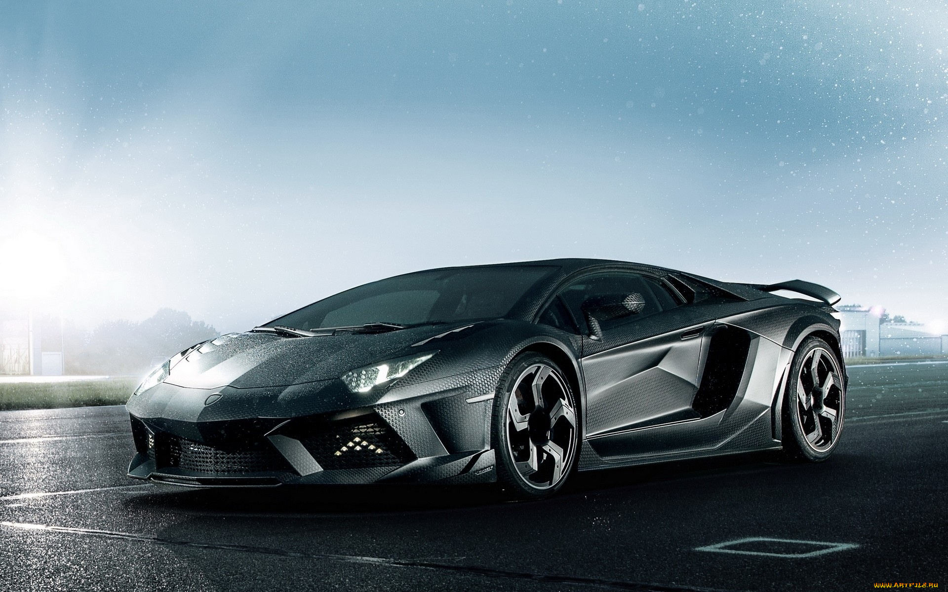 автомобили, lamborghini, шоссе, mansory, дорога, aventador, ламборгини, тёмный, карбон