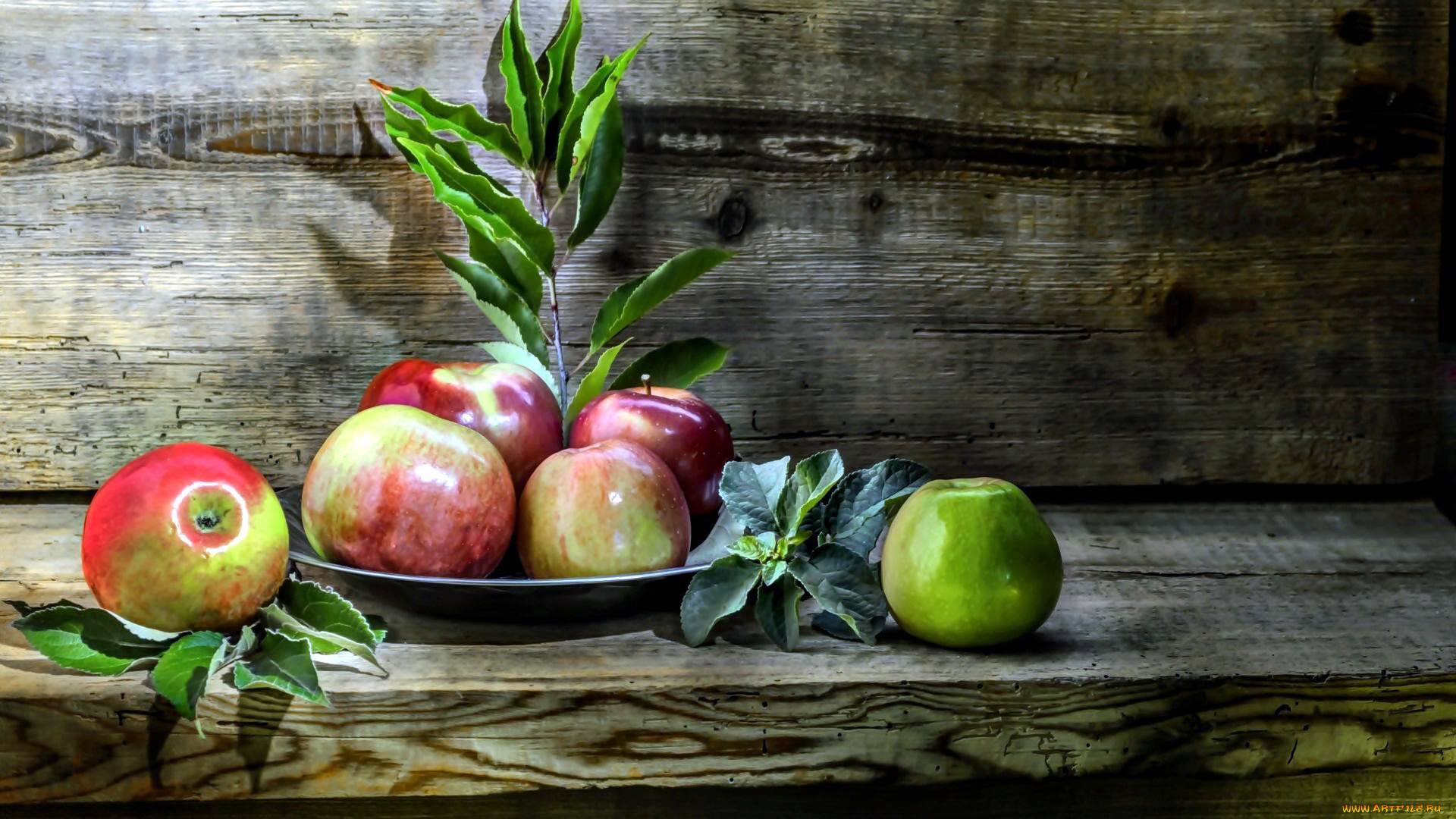 еда, Яблоки, листья, яблоки