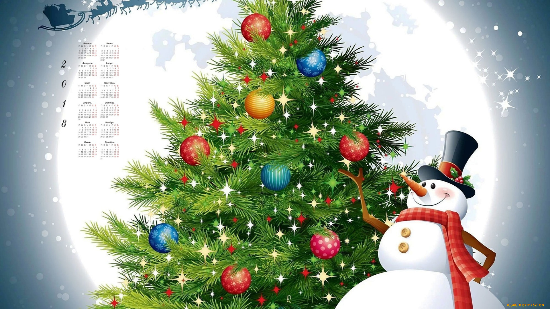 календари, праздники, , салюты, игрушка, елка, луна, снеговик, 2018