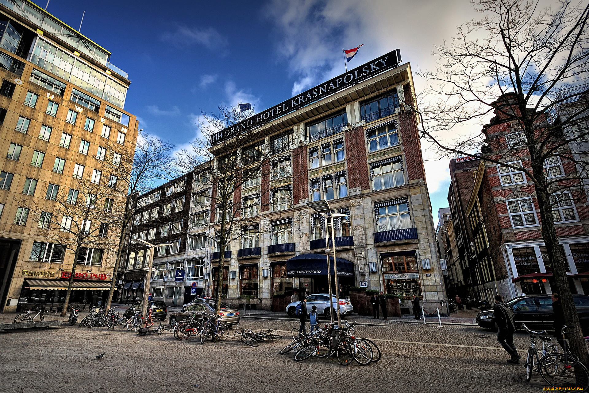 города, амстердам, , нидерланды, велосипеды, улица, отель