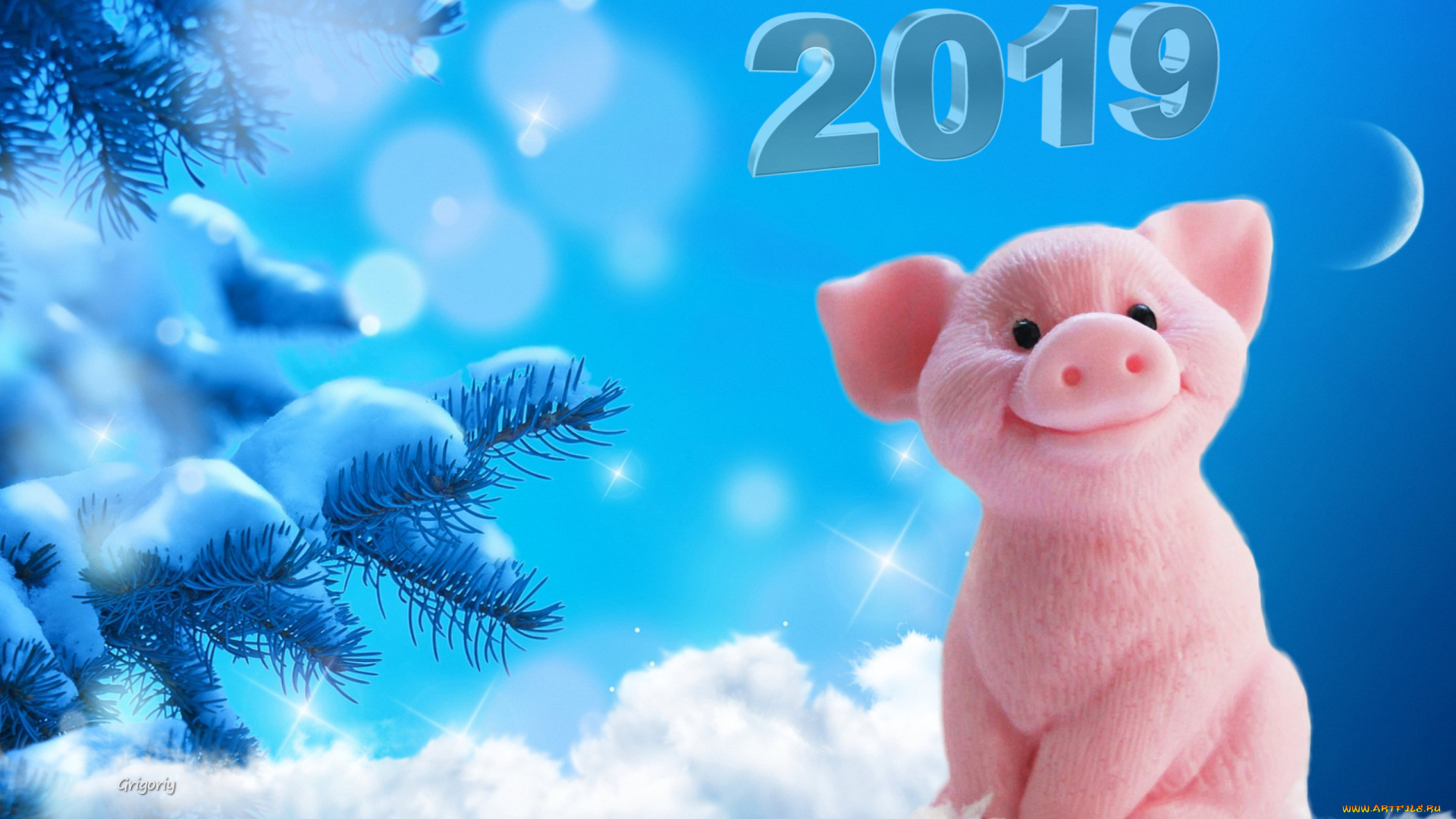 праздничные, -, разное, , новый, год, луна, ёлка, снег, снежинки, год, свиньи, новый, 2019