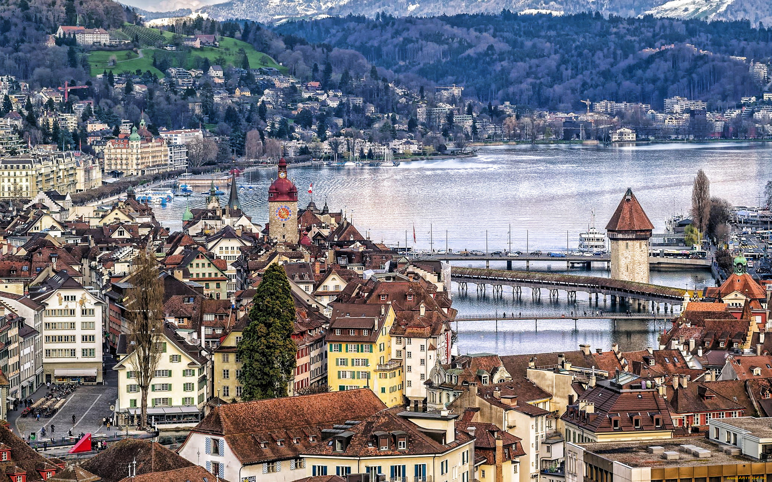 города, люцерн, , швейцария, панорама