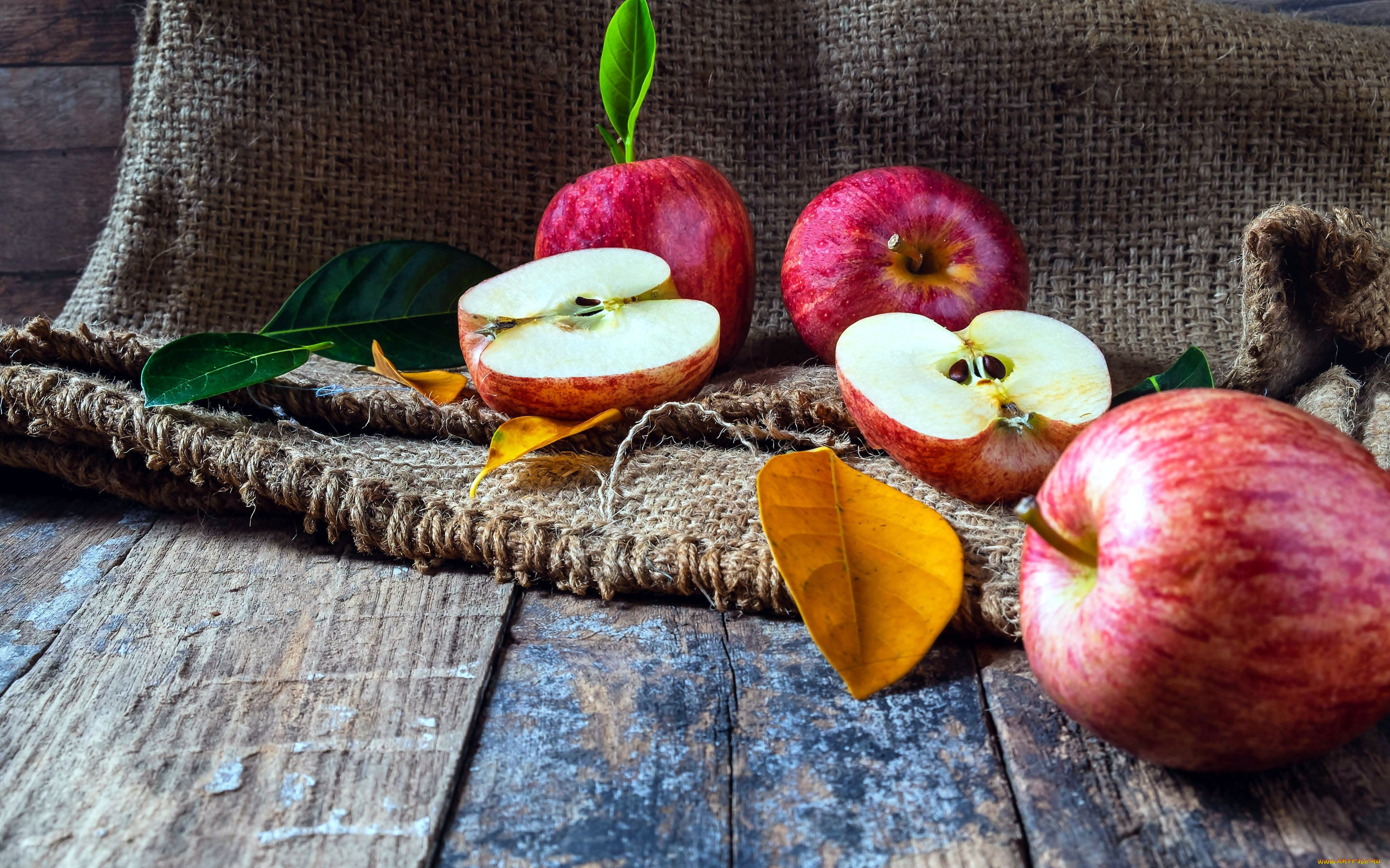 еда, яблоки, краснобокие, листья