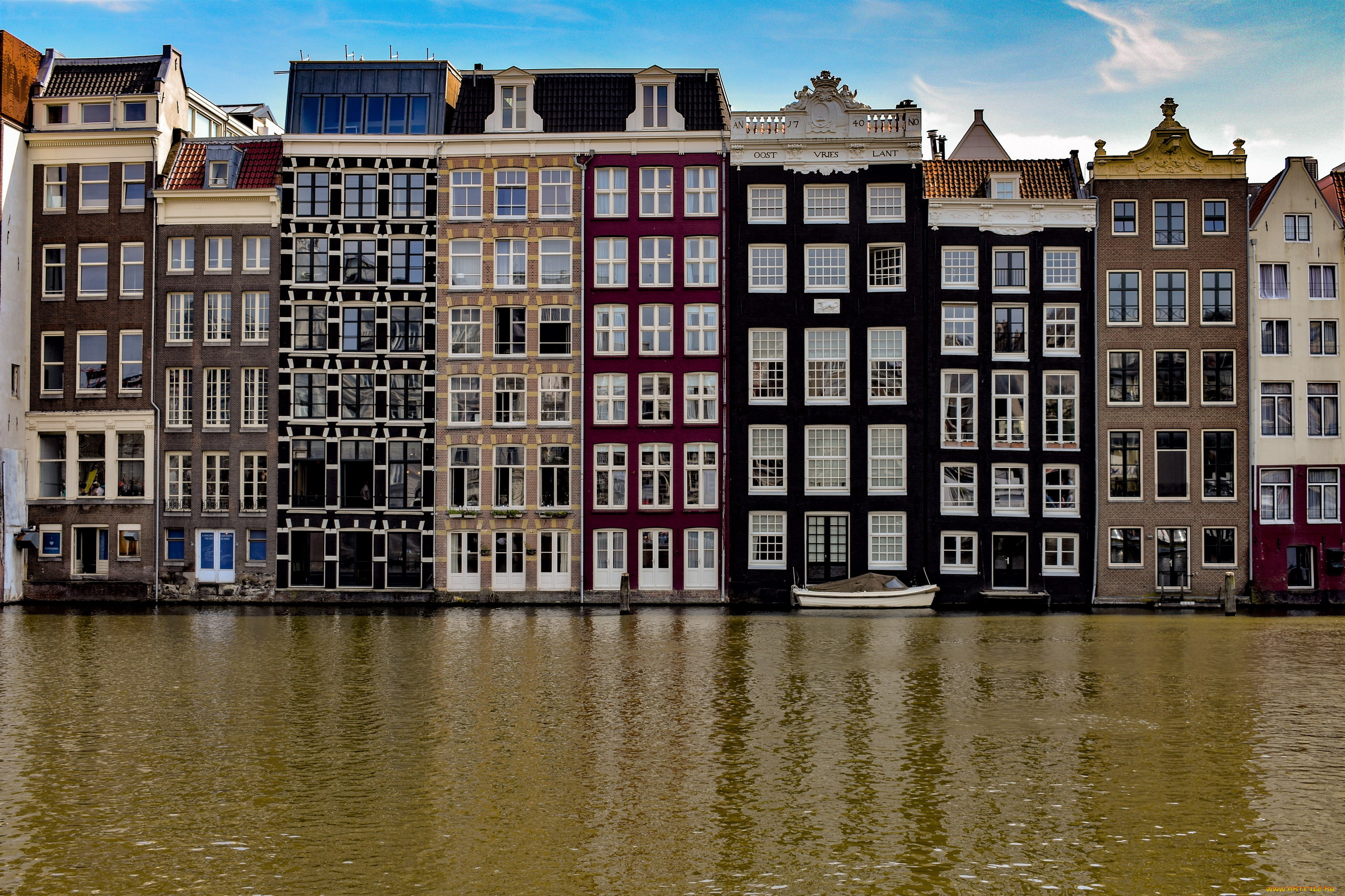 города, амстердам, , нидерланды, канал, старинные, здания