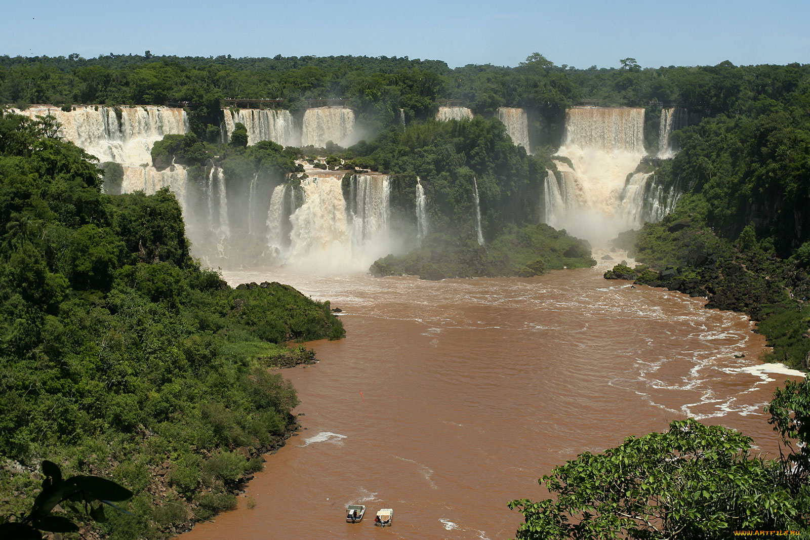 iguazu, falls, природа, водопады, река, лодки