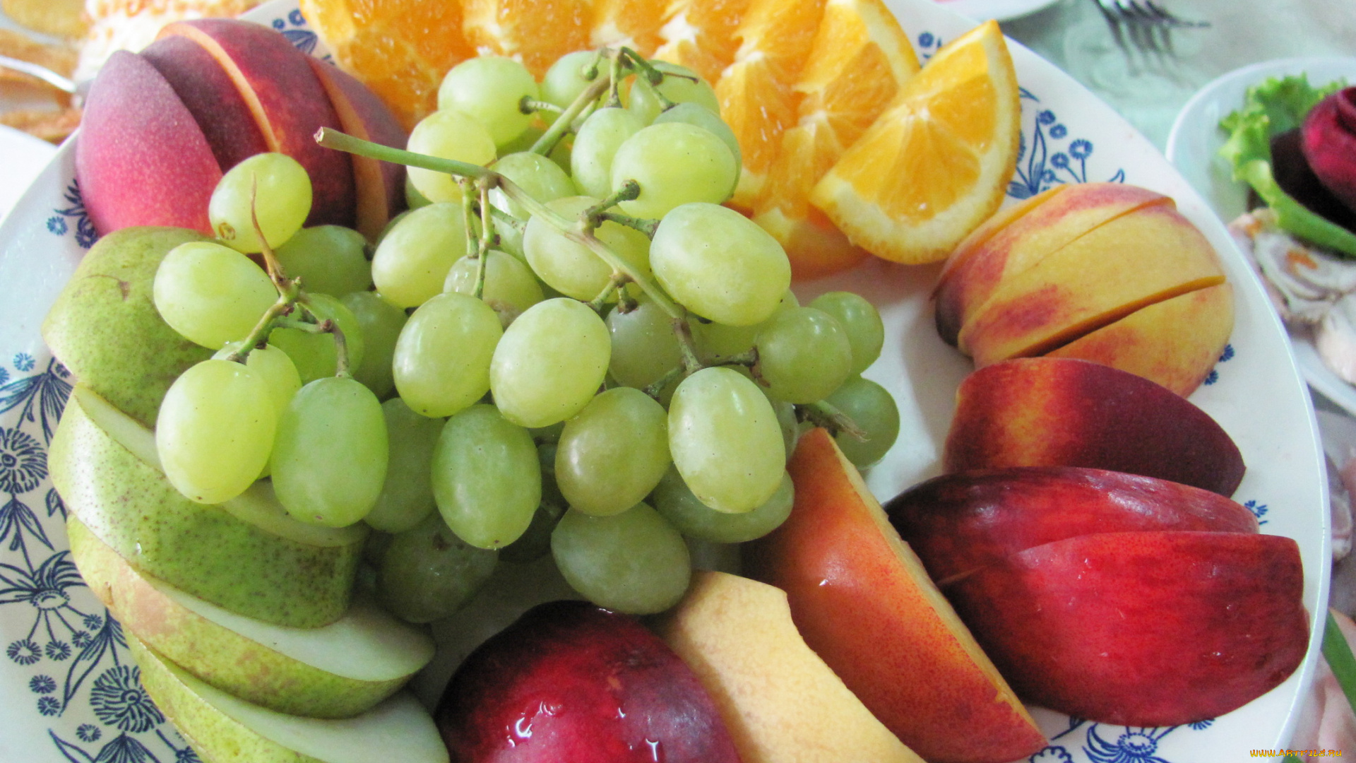 еда, фрукты, ягоды, апельсины, груши, яблоки, виноград