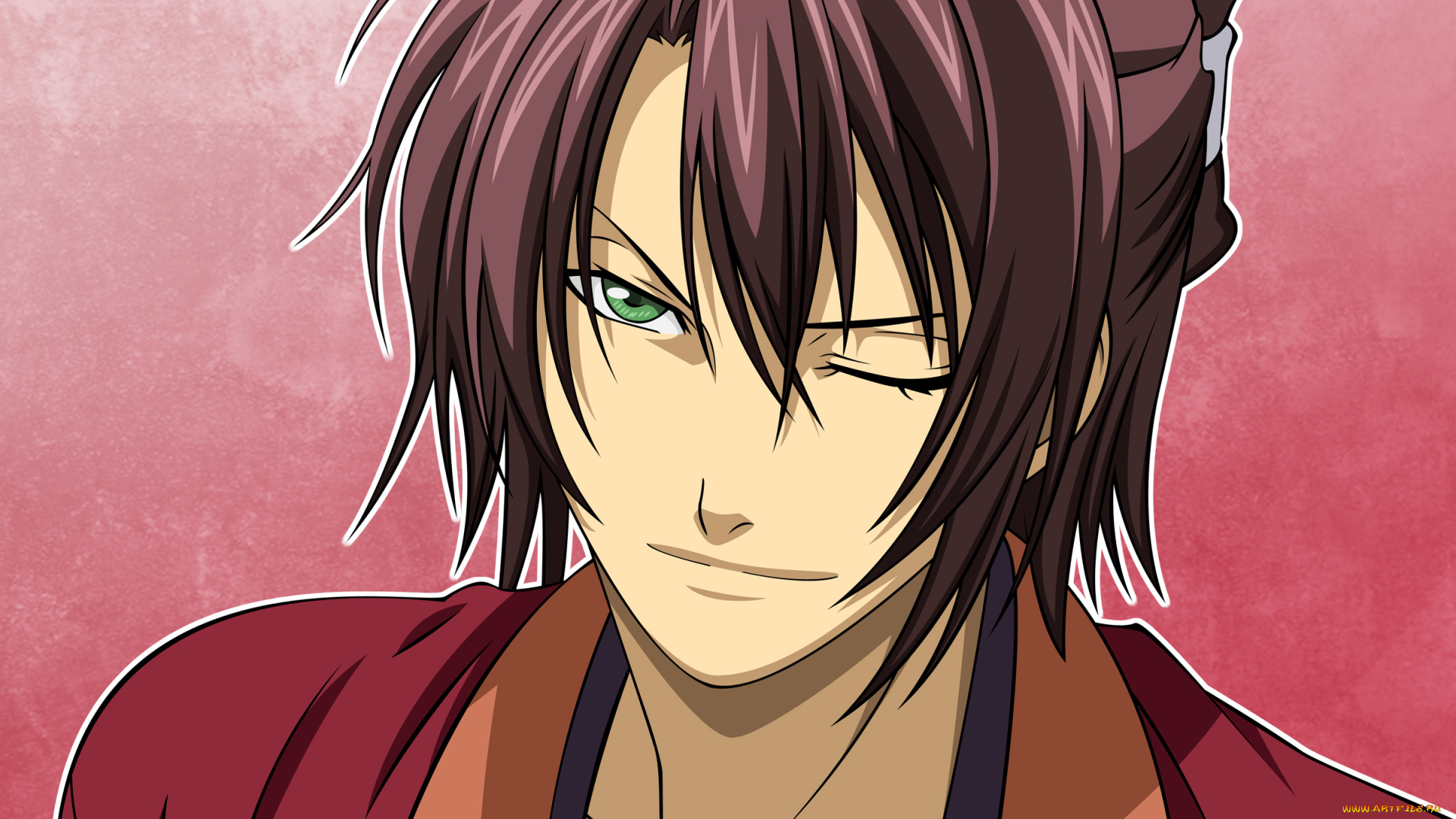 souji, okita, аниме, hakuoki, подмигивание, hakuouki