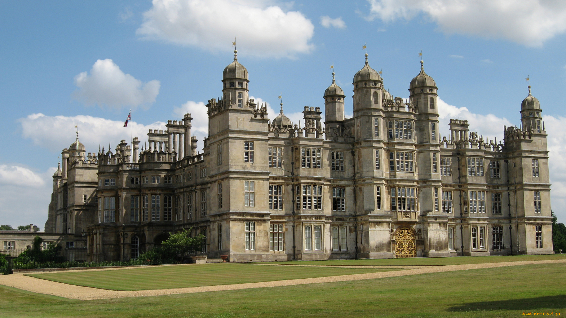 burghley, house, города, -, дворцы, , замки, , крепости, дорожки, лужайка, дворец