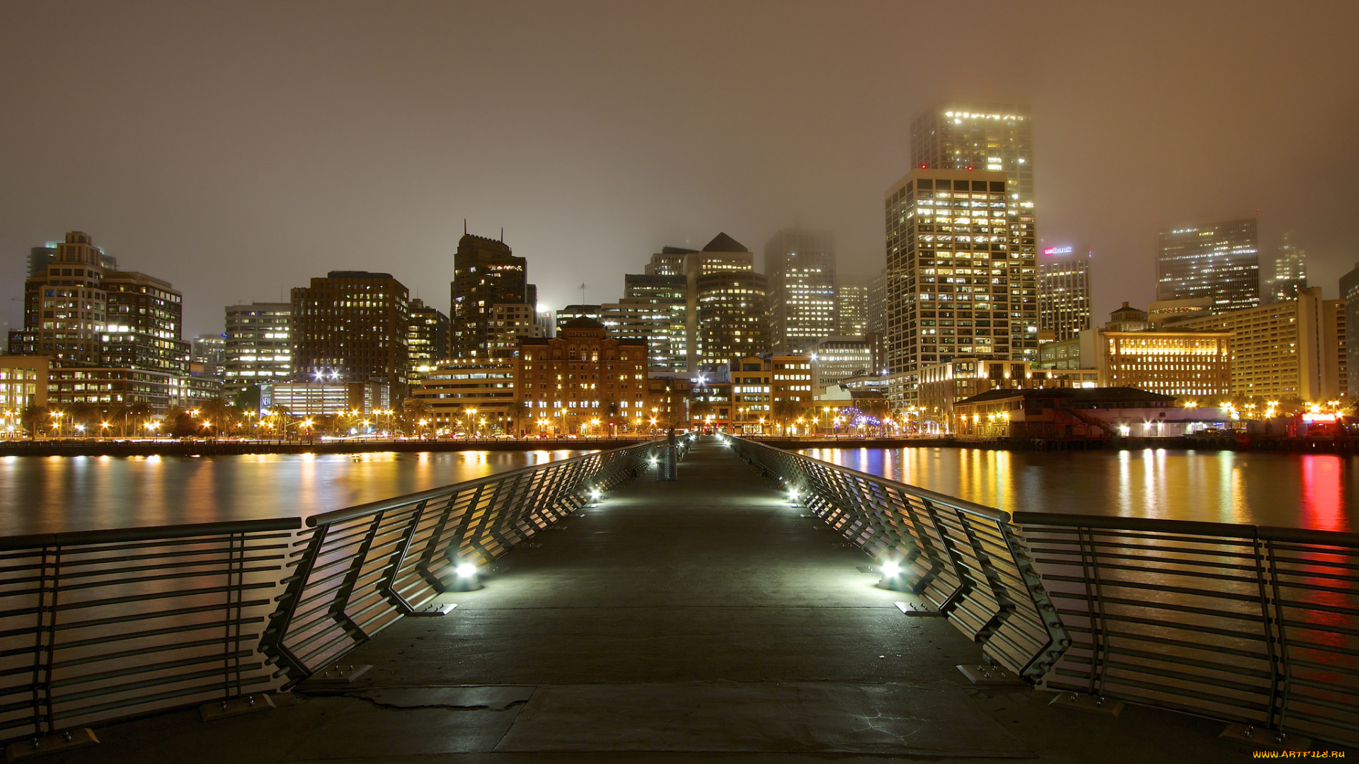 foggy, san, francisco, города, сан-франциско, , сша, огни, мост, ночь, город