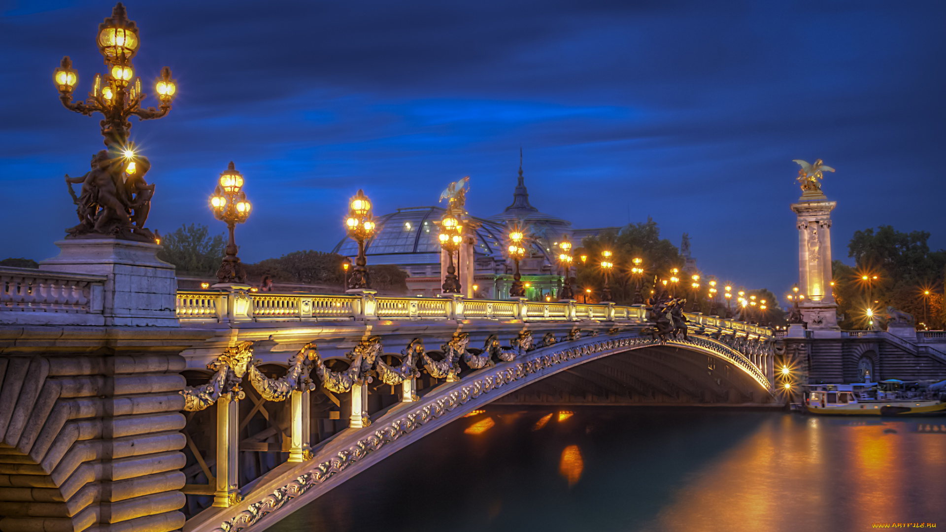 pont, alexandre, iii, города, париж, , франция, ночь, река, мост, огни