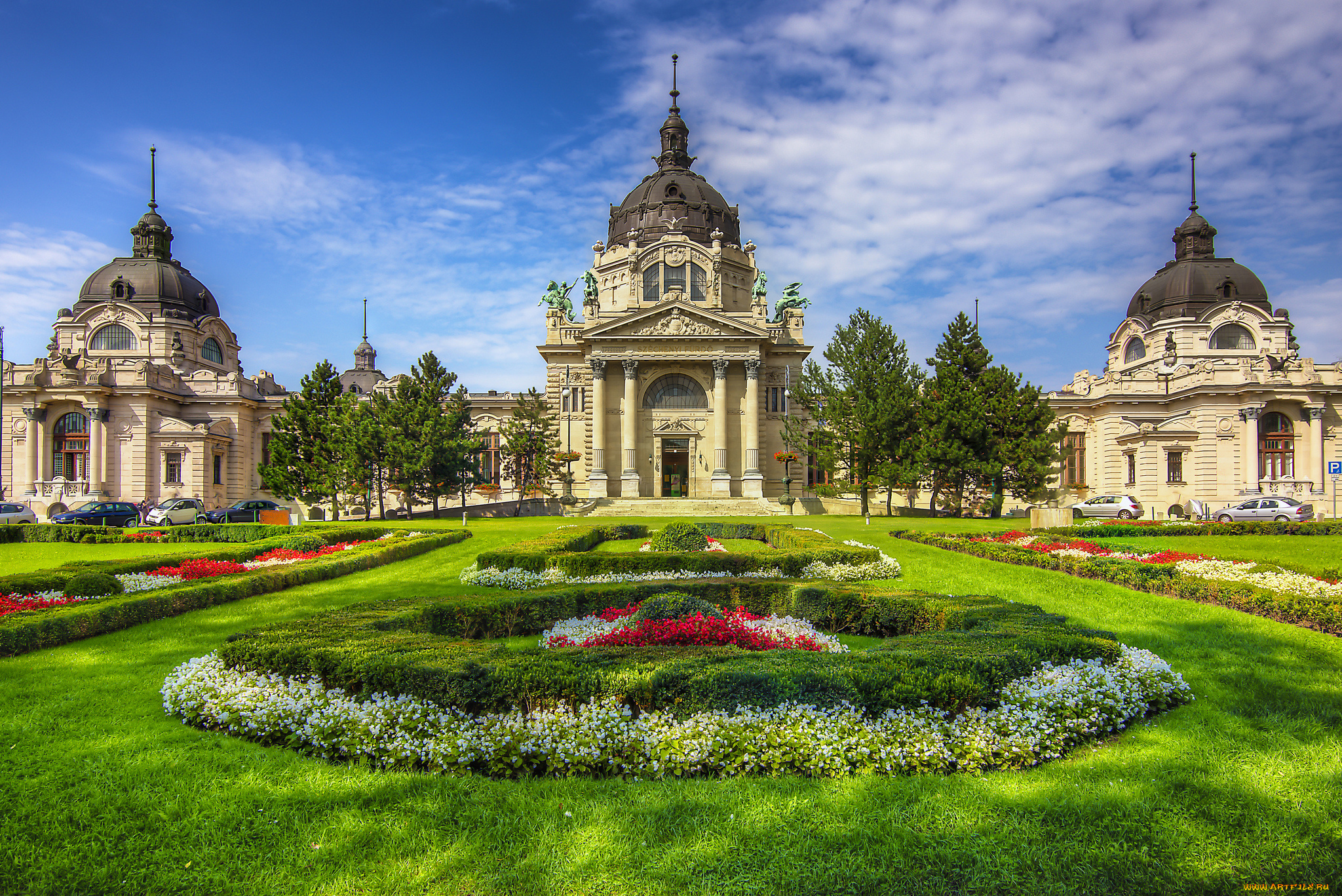 sze&, 769, chenyi, thermal, bath, города, будапешт, , венгрия, парк, газон, клумбы, банный, комплекс