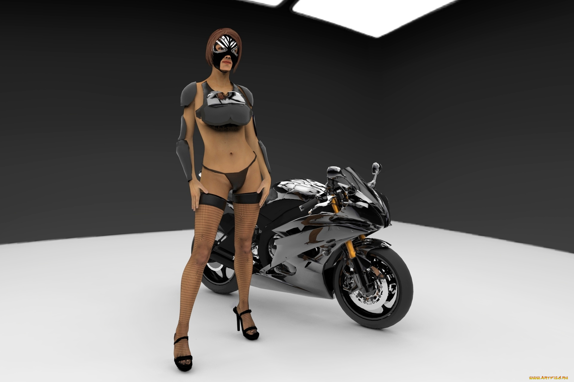 мотоциклы, 3d, девушка, взгляд, фон, мотоцикл