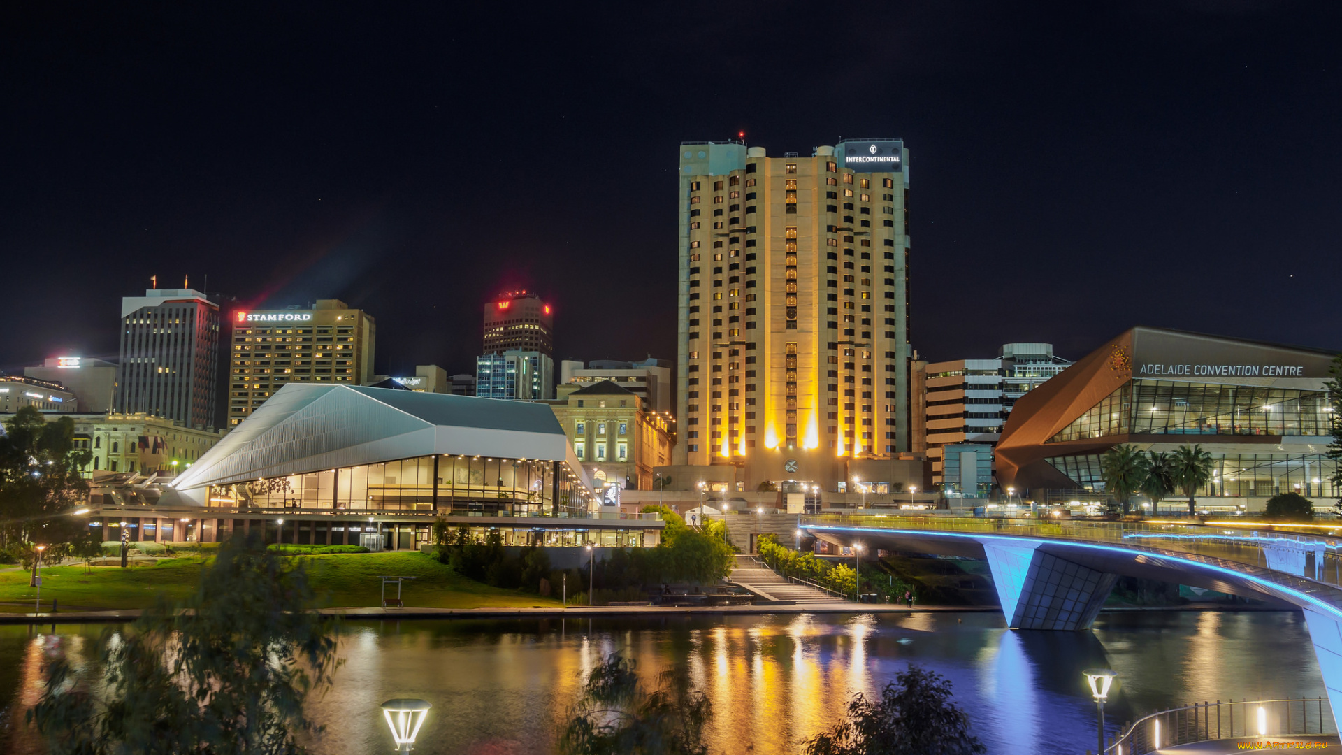 adelaide, города, -, огни, ночного, города, простор