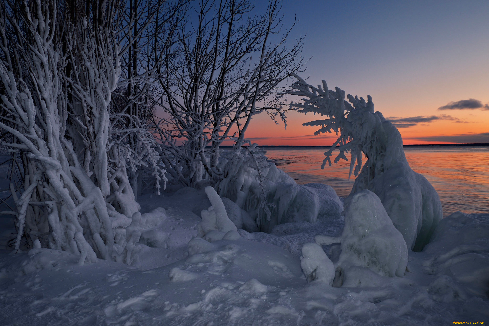 природа, зима, ontario, закат, залив, уайтфиш, whitefish, bay, canada, онтарио, озеро, верхнее, lake, superior, канада, снег, деревья