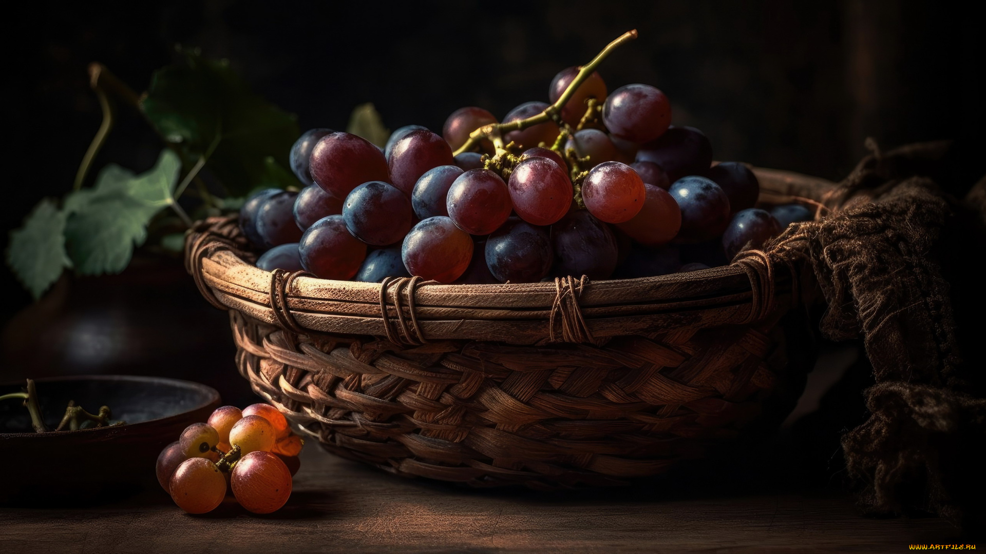 еда, виноград, корзинка, ягоды