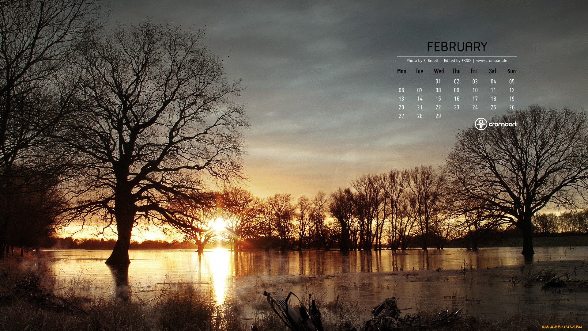 календари, природа, закат, вода, деревья