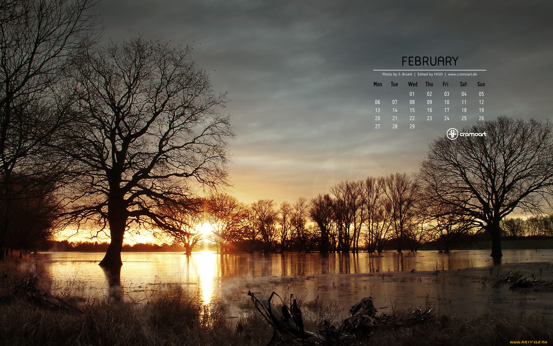 календари, природа, закат, вода, деревья