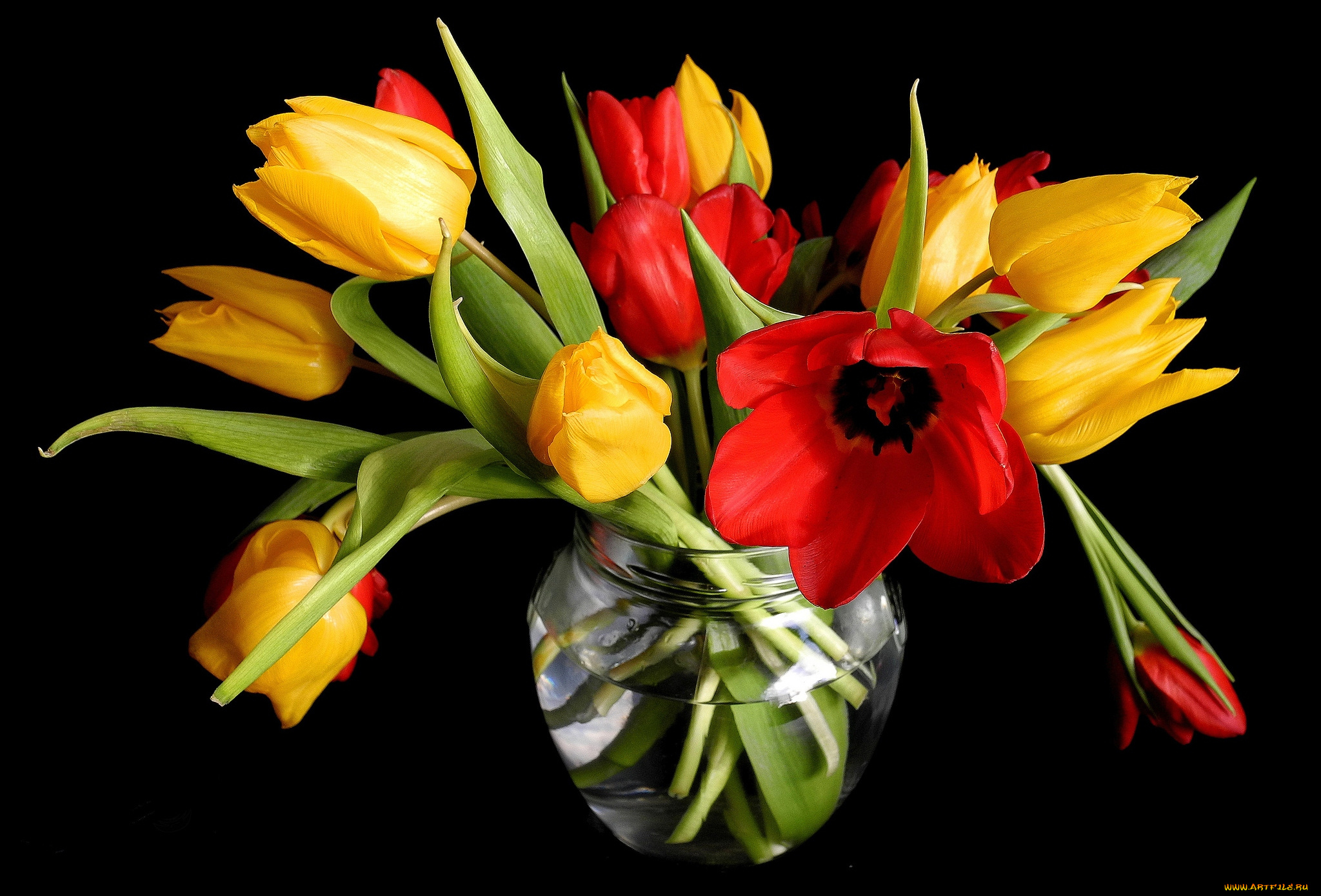 цветы, тюльпаны, ваза, букет