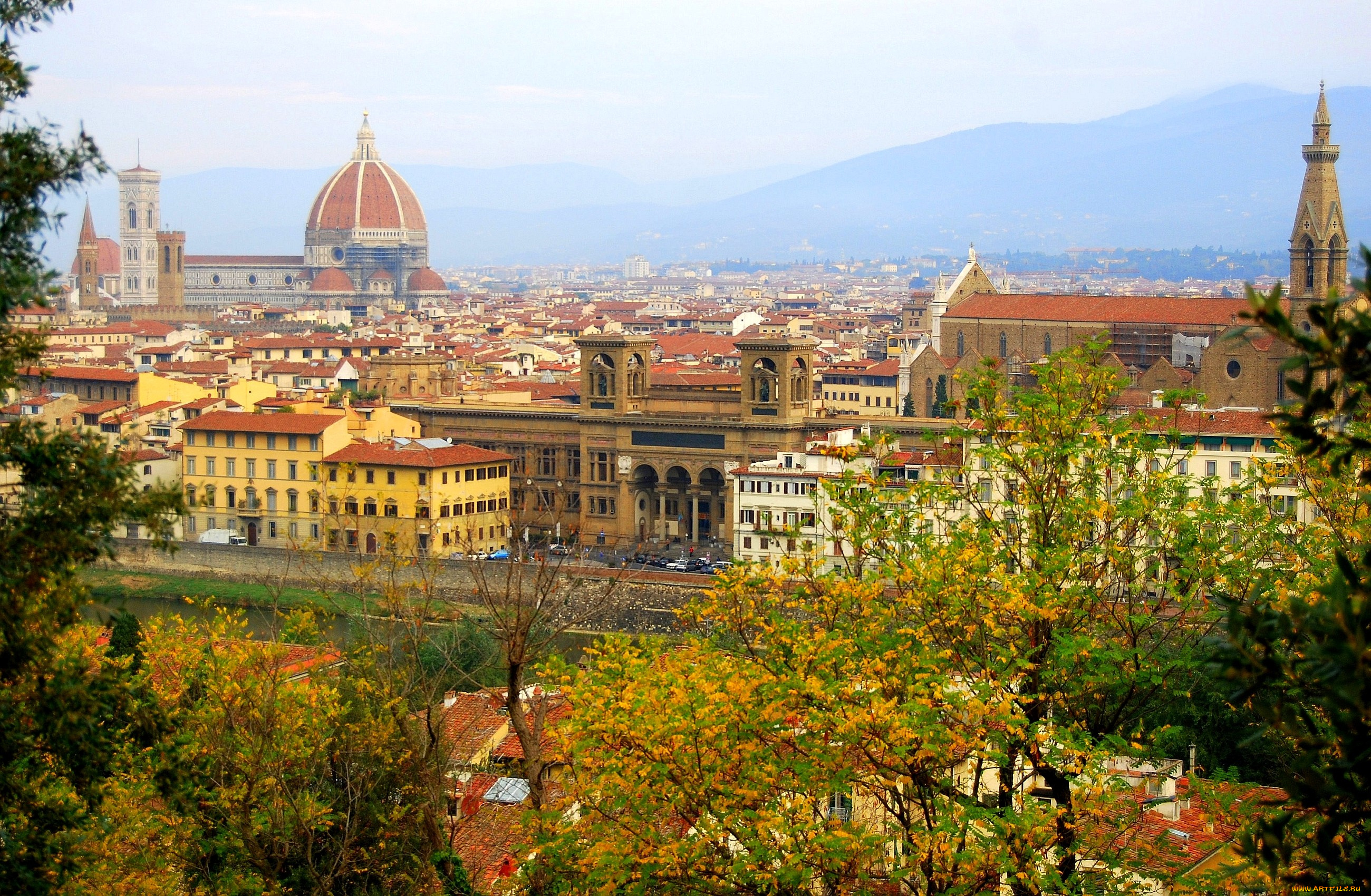 города, флоренция, италия, крыши, купол, панорама