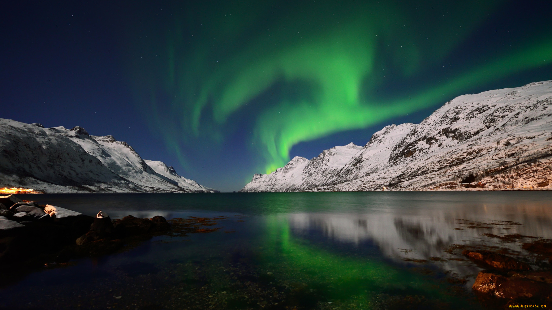 ersfjordbotn, , norway, природа, северное, сияние, норвегия, norway, вода, фьорд, горы, северное, сияние